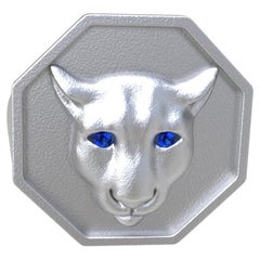 Colorado Cougar Siegelring aus Sterlingsilber mit blauen Saphir-Augen