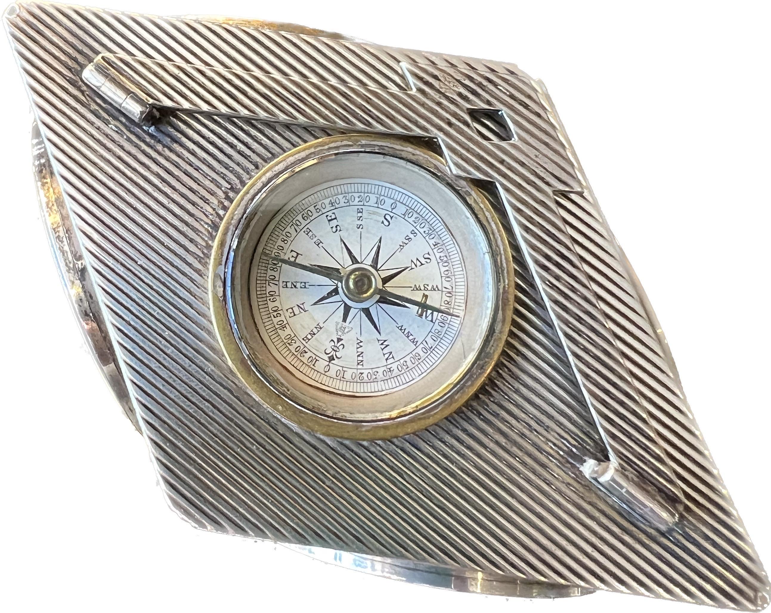 Sterling Silver Combination Lozenge Clock with Compass, Barometer, Thermometers For Sale at 1stDibs