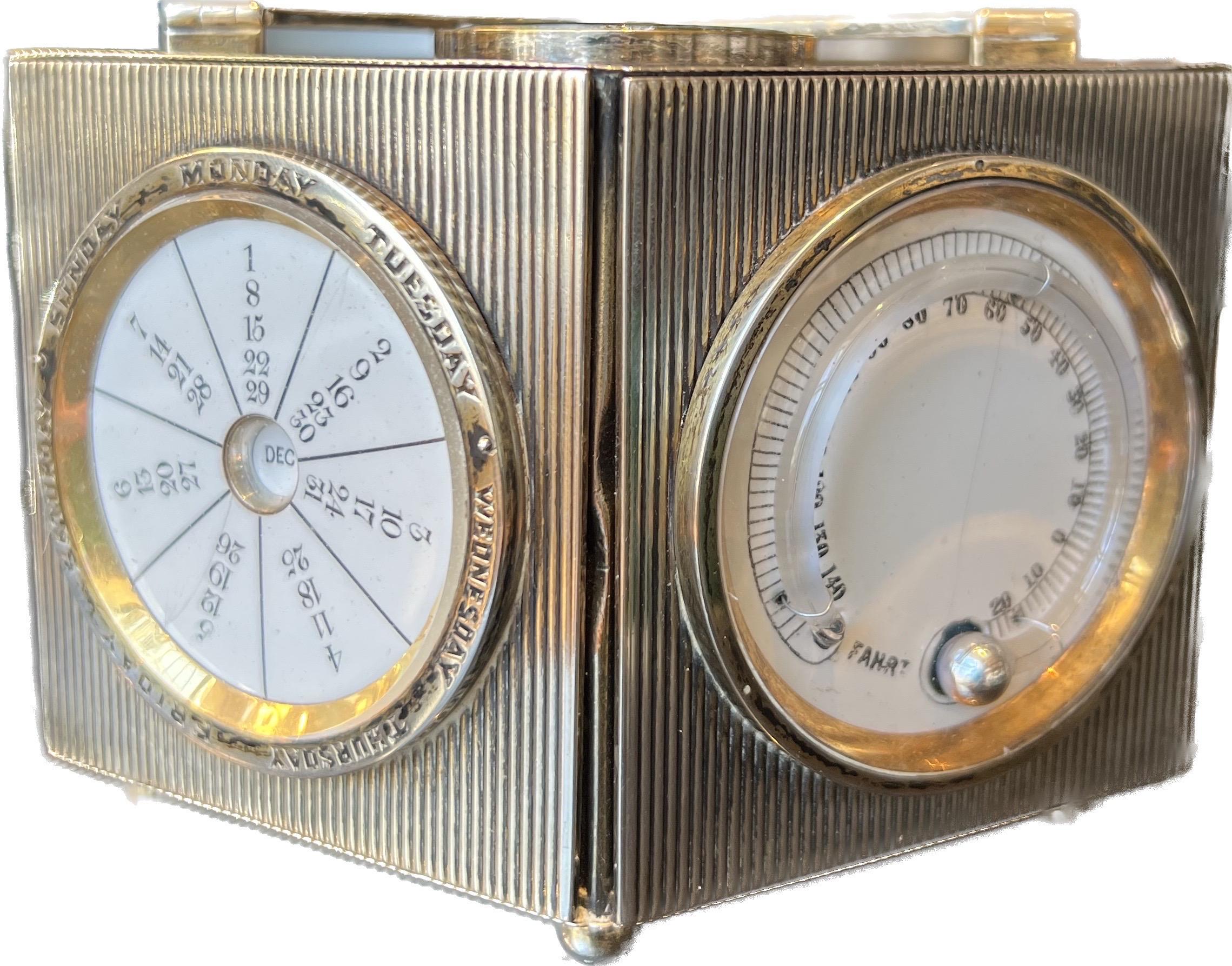 Sterling Silver Combination Lozenge Clock with Compass, Barometer, Thermometers For Sale at 1stDibs
