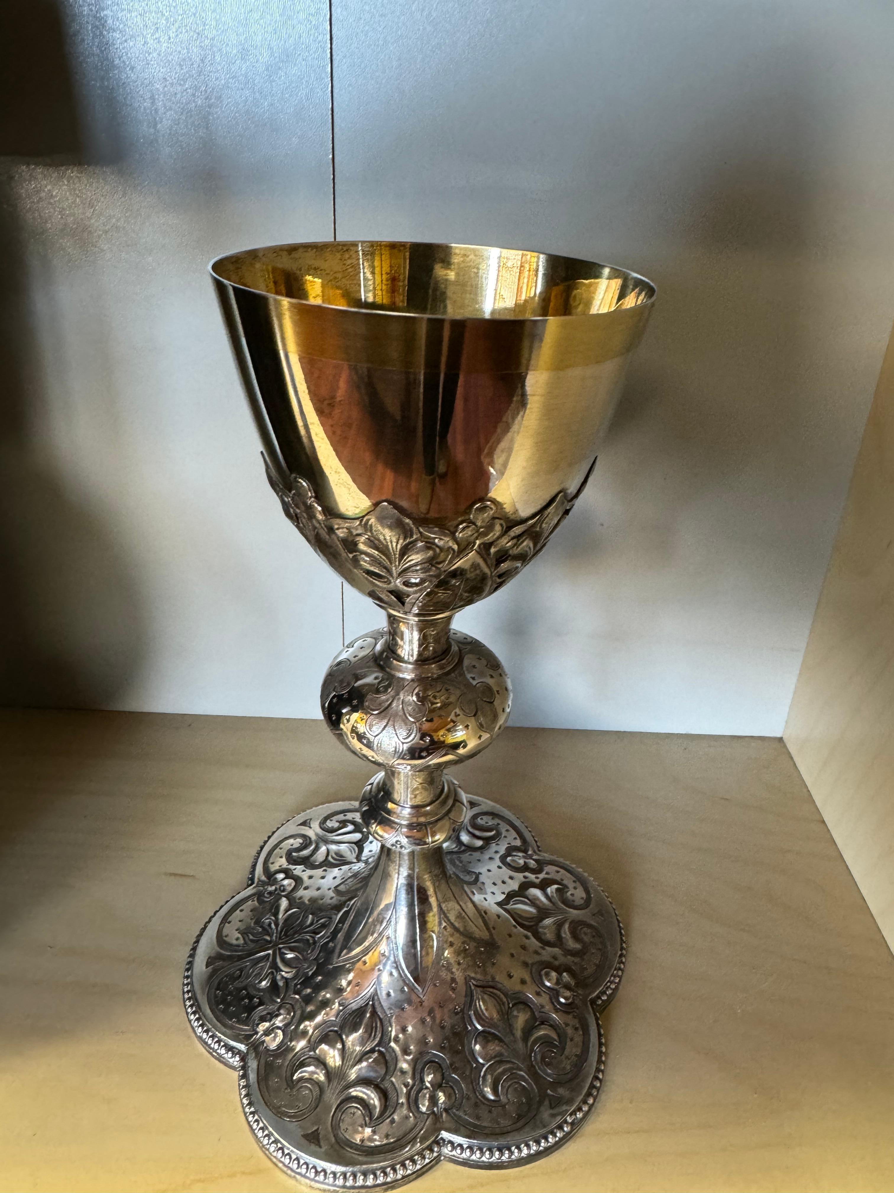  Sterling Silver Communion Chalice and Paten Made in France. For Sale 6