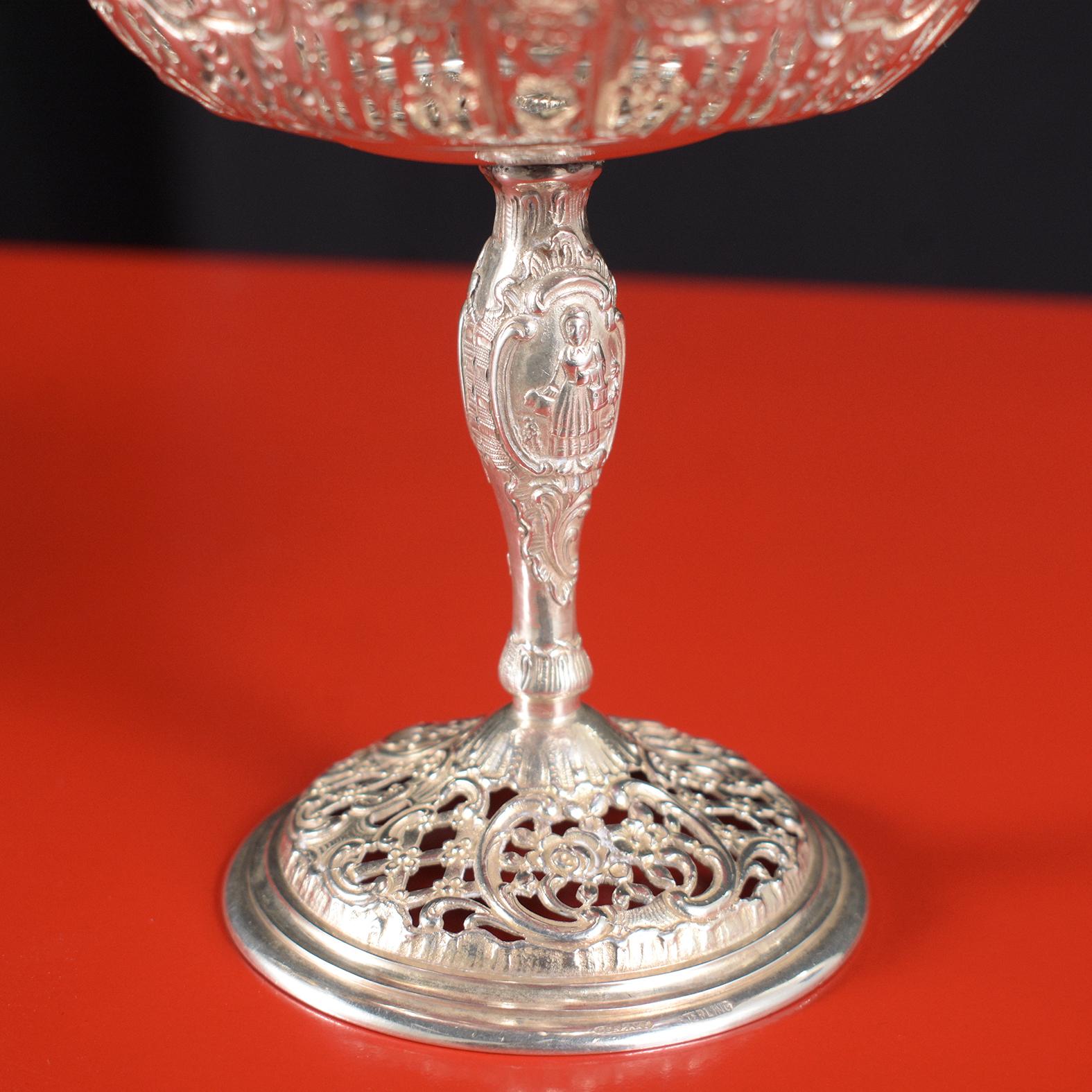 German 1970s Sterling Silver Compote: Delicate Intricate Design & Timeless Elegance