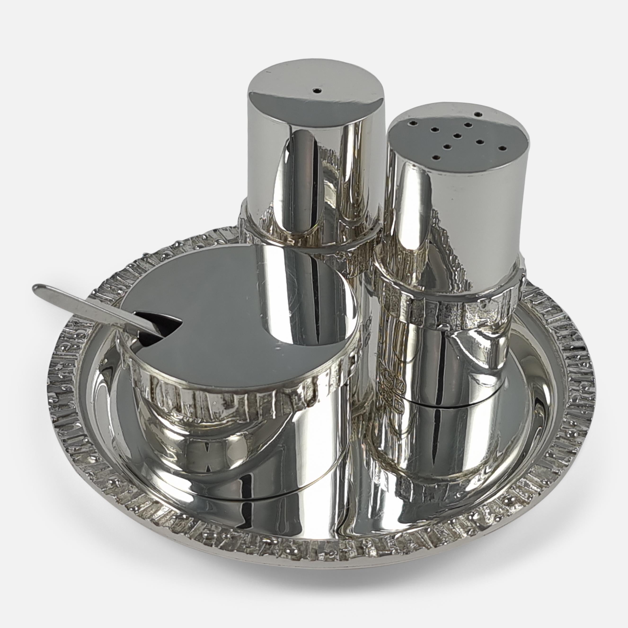 Modern Sterling Silver Condiment Set and Tray, Brian Asquith