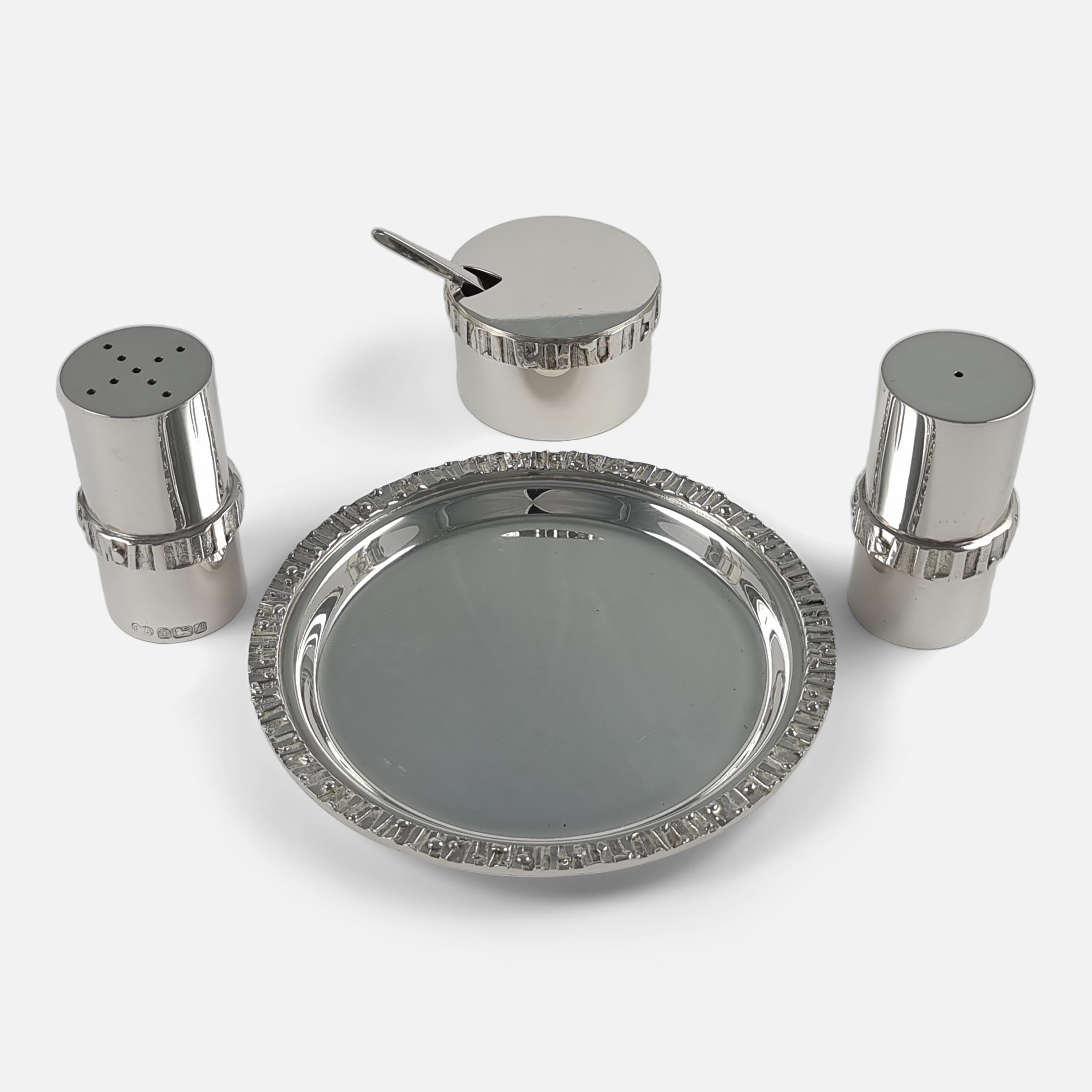 Sterling Silver Condiment Set and Tray, Brian Asquith In Good Condition In Glasgow, GB