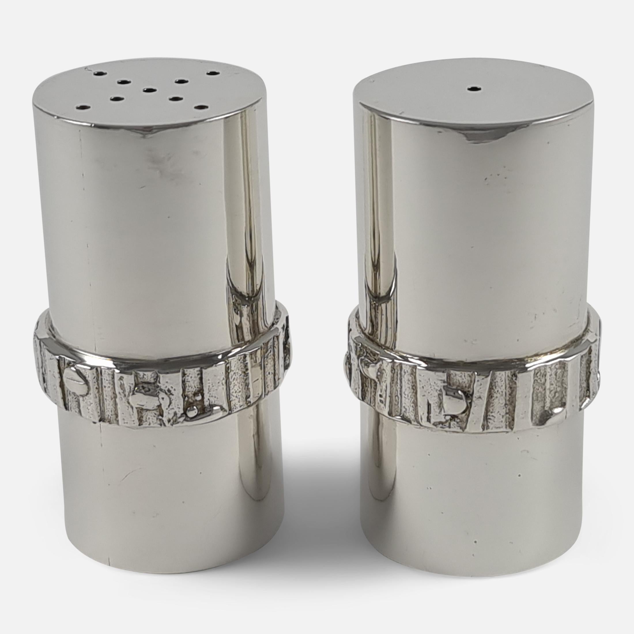 Late 20th Century Sterling Silver Condiment Set and Tray, Brian Asquith