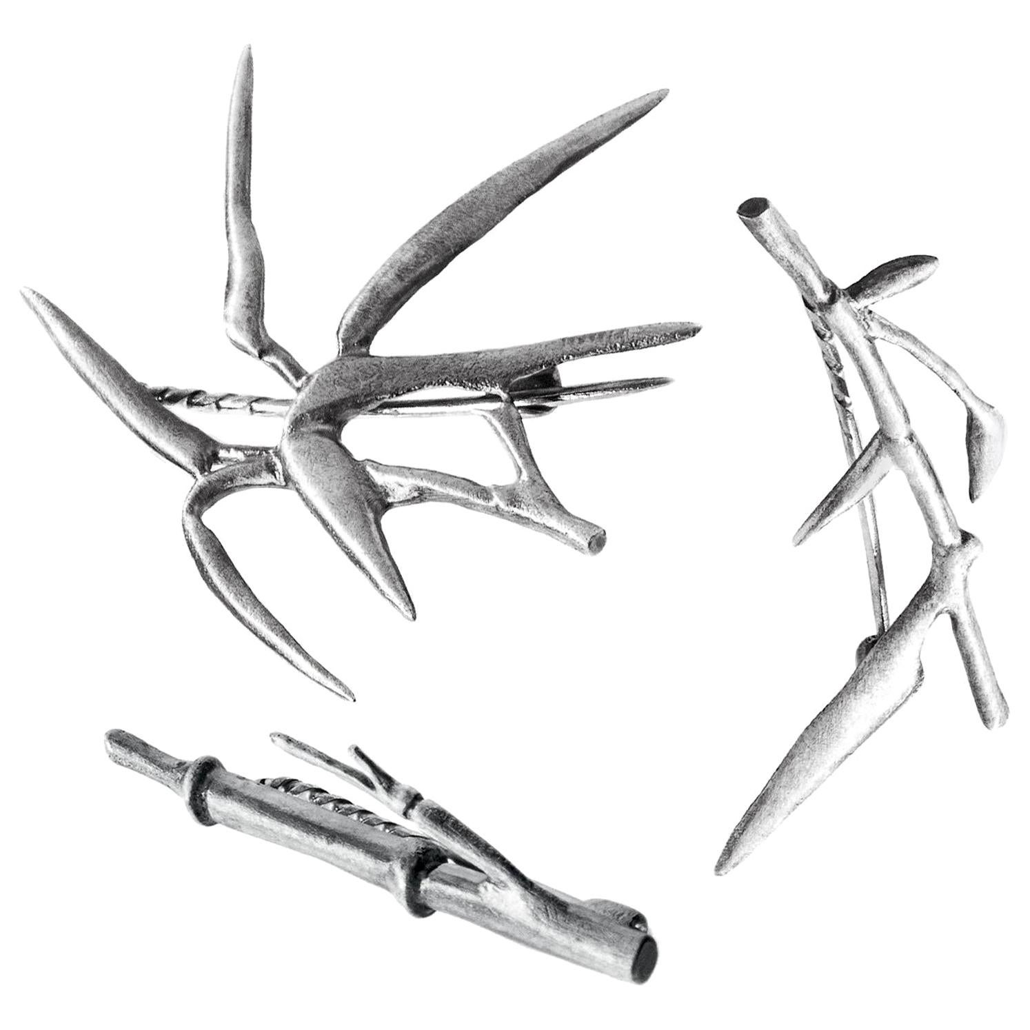 Sterling Silver Contemporary Bamboo Brooches Set Featured in Vogue