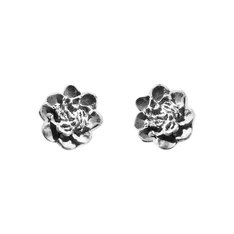 Sterling Silver Contemporary Camellia Stud Earrings by Artist For Sale