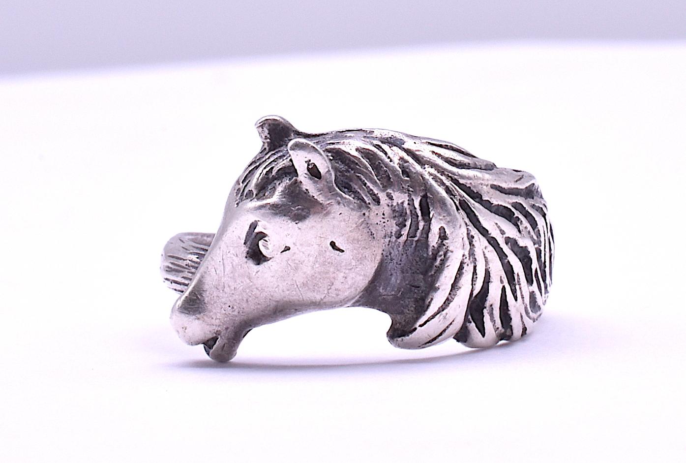 Hand made, unique, and crafted in the late Victorian style, this charming contemporary ring of an endearing horse's face and textured mane is sure to appeal to the equestrian in your life. The perfect Bat or Bar Mitzvah gift,  Cotillion or Sweet