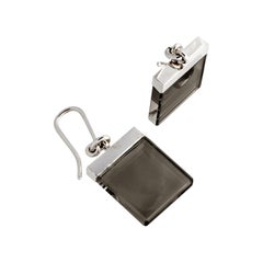 Orecchini d'inchiostro contemporanei in argento Sterling dell'artista con quarzo fumé scuro
