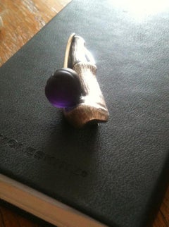 Sterling Silver Contemporary Men Brooch Fig with Amethyst by the Artist