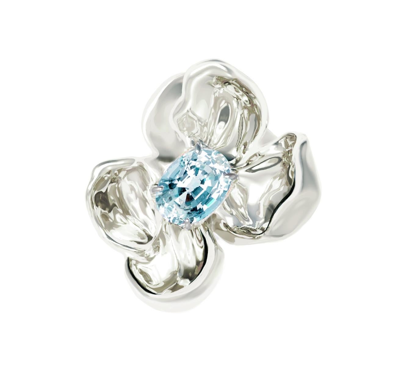 Sterling Silver Magnolia Contemporary Ring with Natural Zircon For Sale 3
