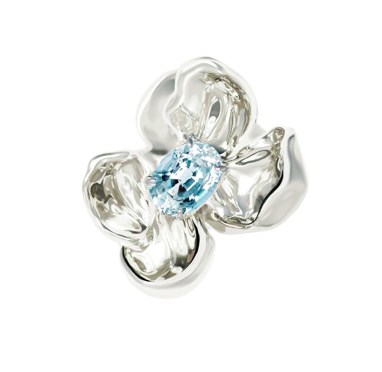 Sterling Silver Magnolia Contemporary Ring with Natural Zircon For Sale 2
