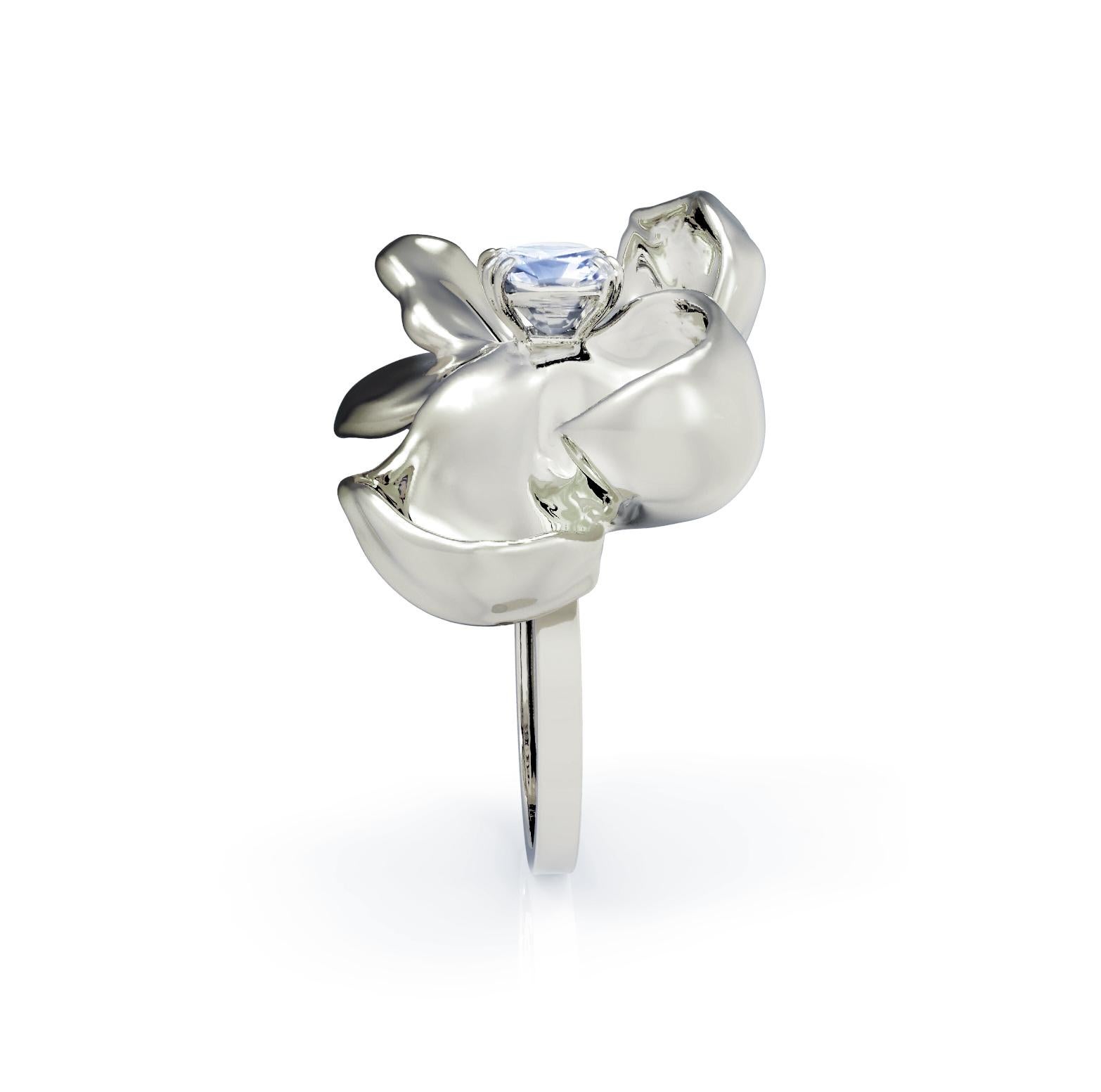 Sterling Silver Magnolia Contemporary Ring with Natural Zircon For Sale 7