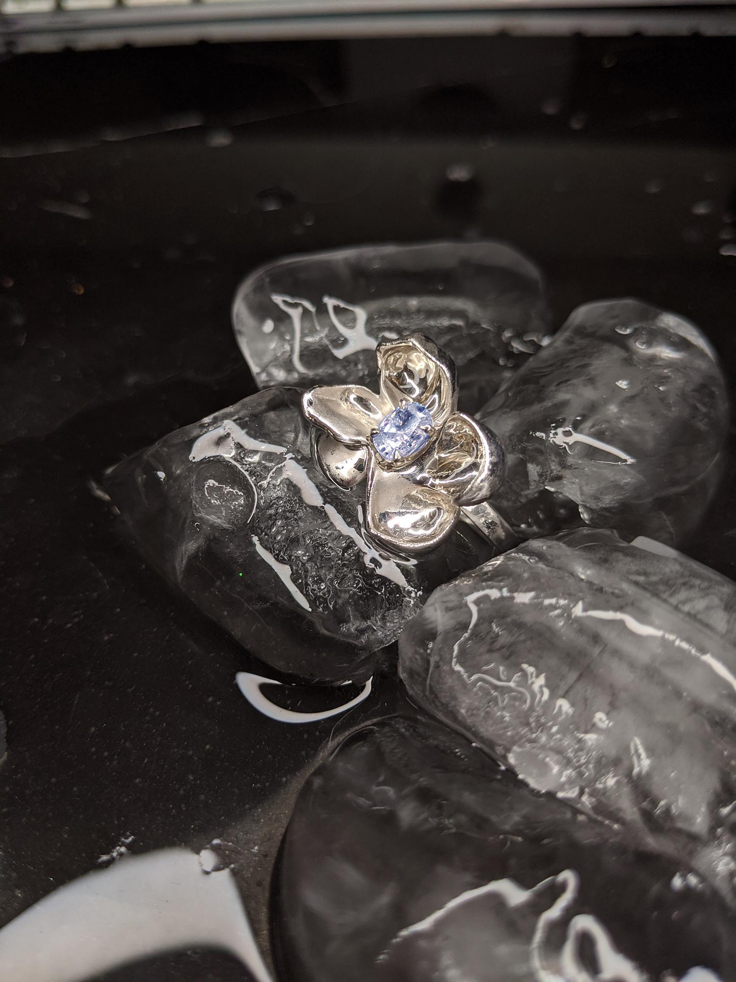 Sterling Silver Magnolia Contemporary Ring with Natural Zircon For Sale 7