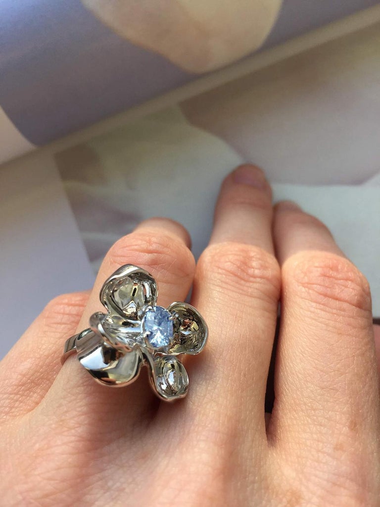 Sterling Silver Magnolia Contemporary Ring with Natural Zircon For