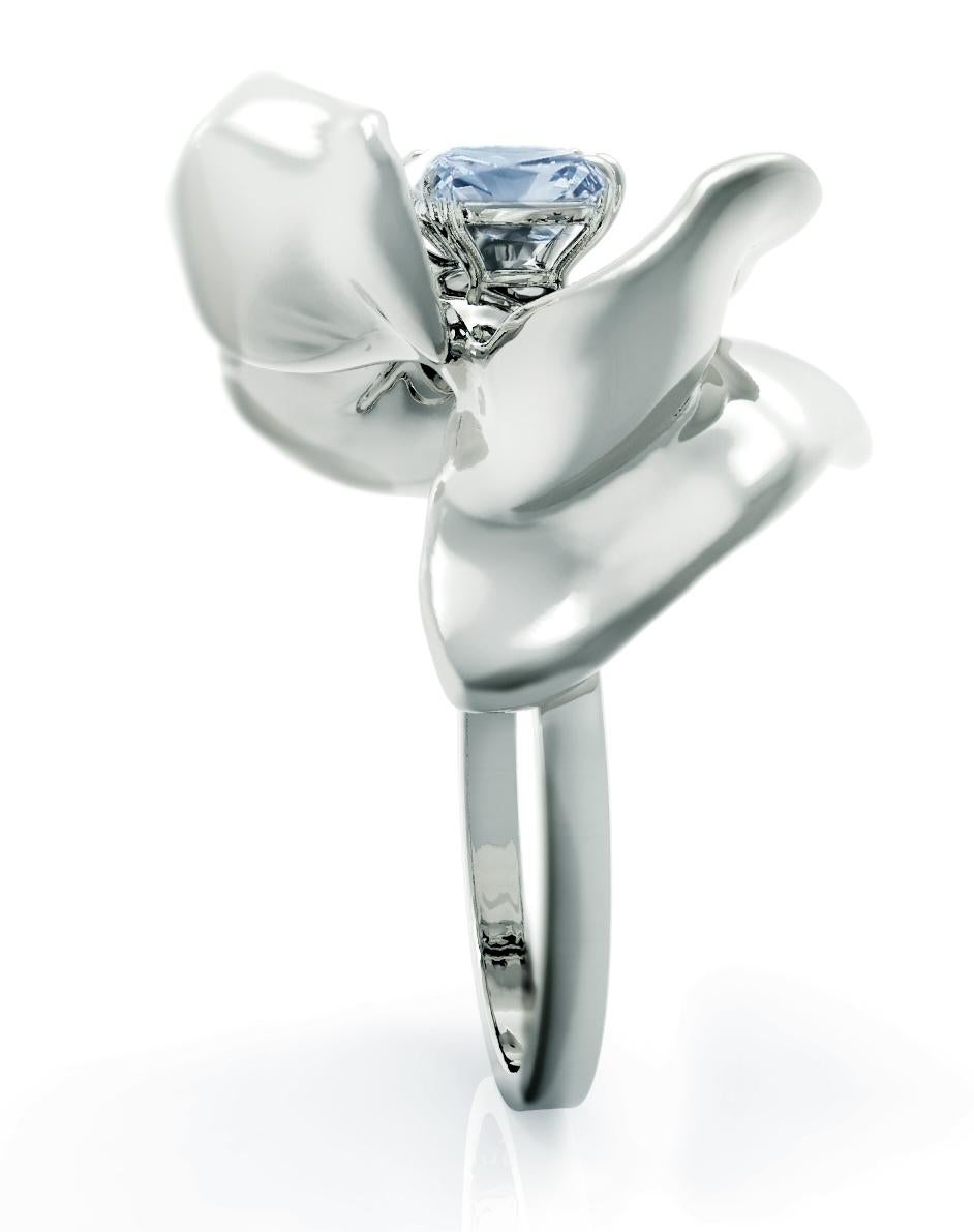 Sterling Silver Magnolia Contemporary Ring with Natural Zircon For Sale 2