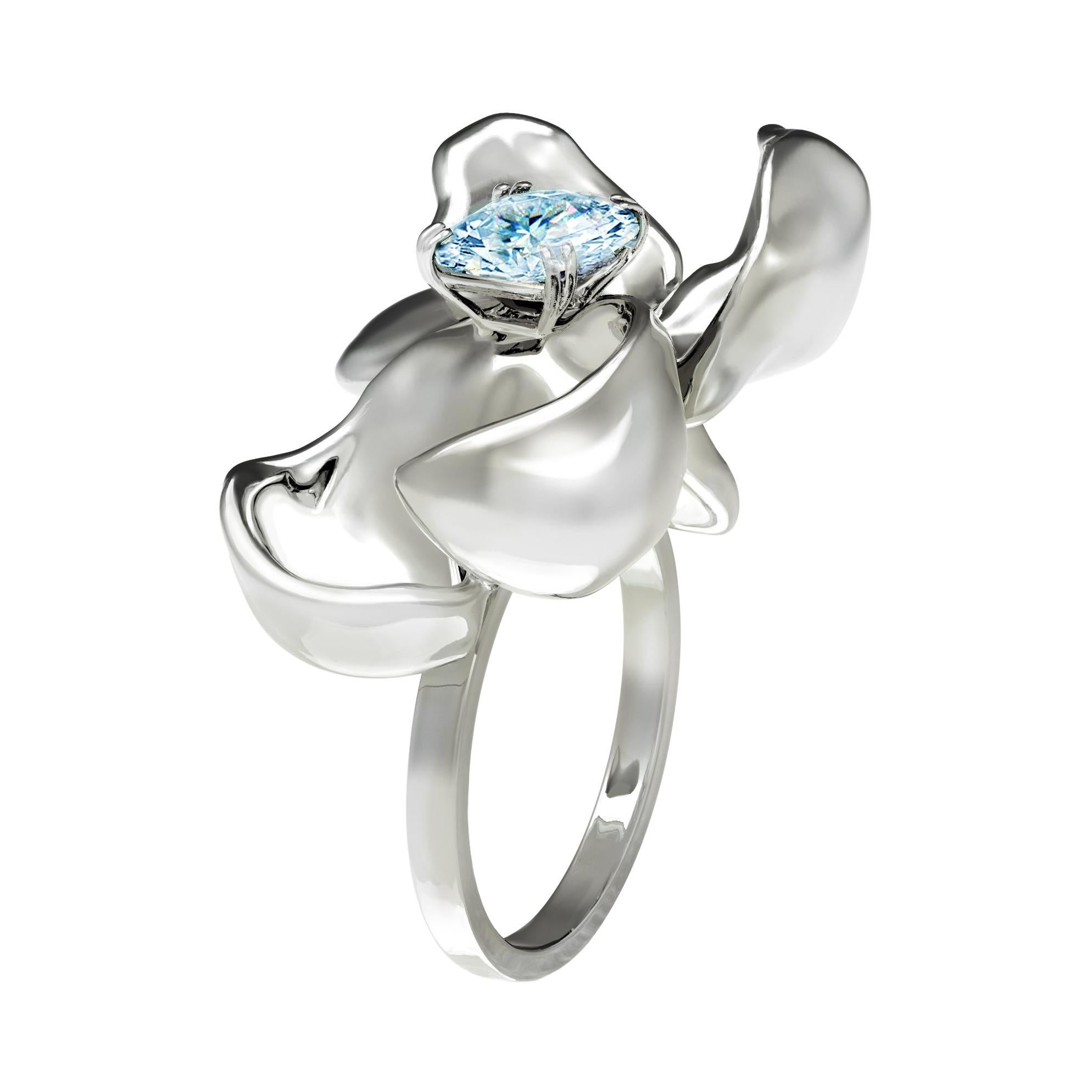 Sterling Silver Magnolia Contemporary Ring with Natural Zircon