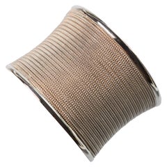 Vintage Sterling Silver Contoured Mesh Cuff Bracelet