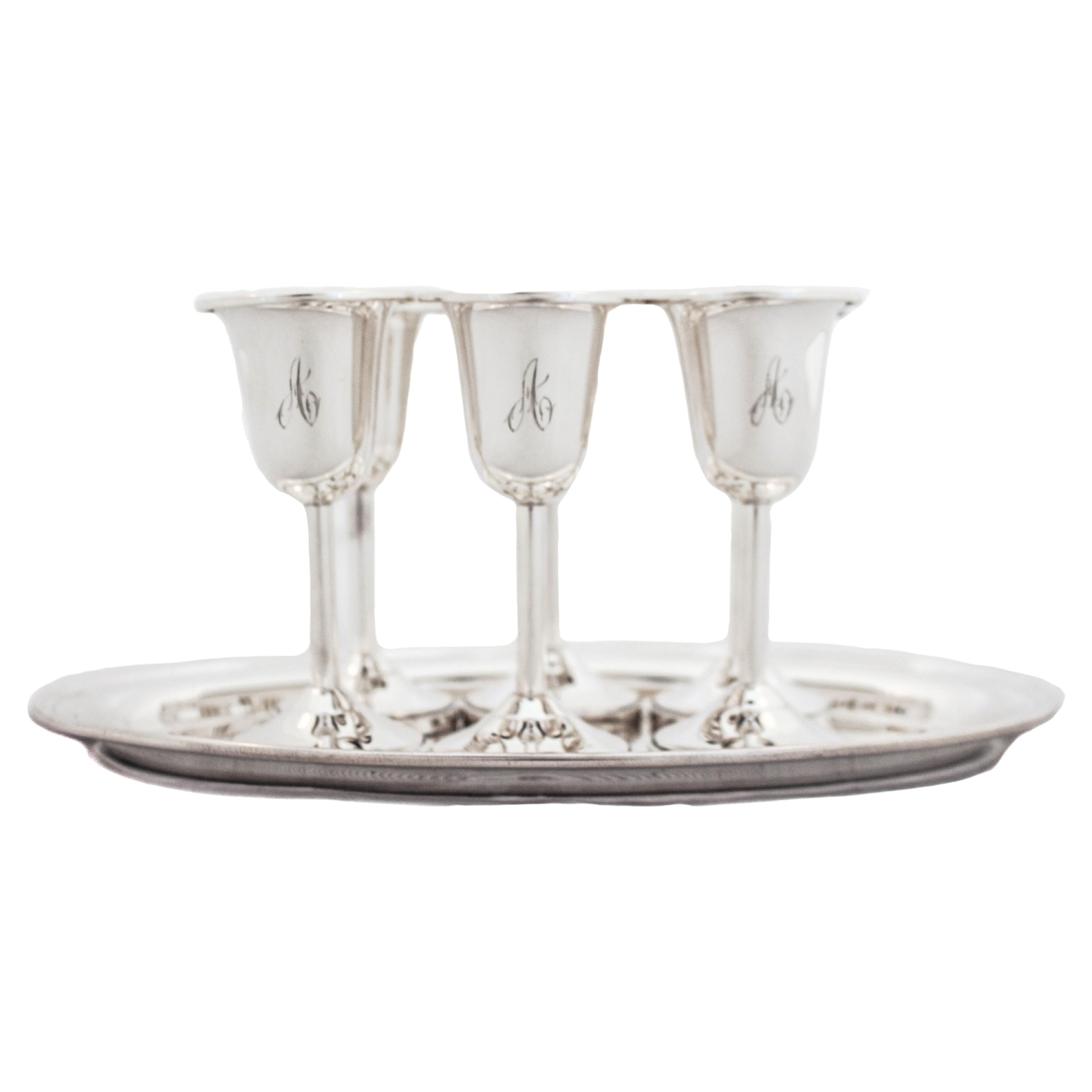 Sterling Silver Cordials and Tray For Sale