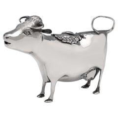 Retro Sterling Silver Cow Creamer, London 1968, William Comyns