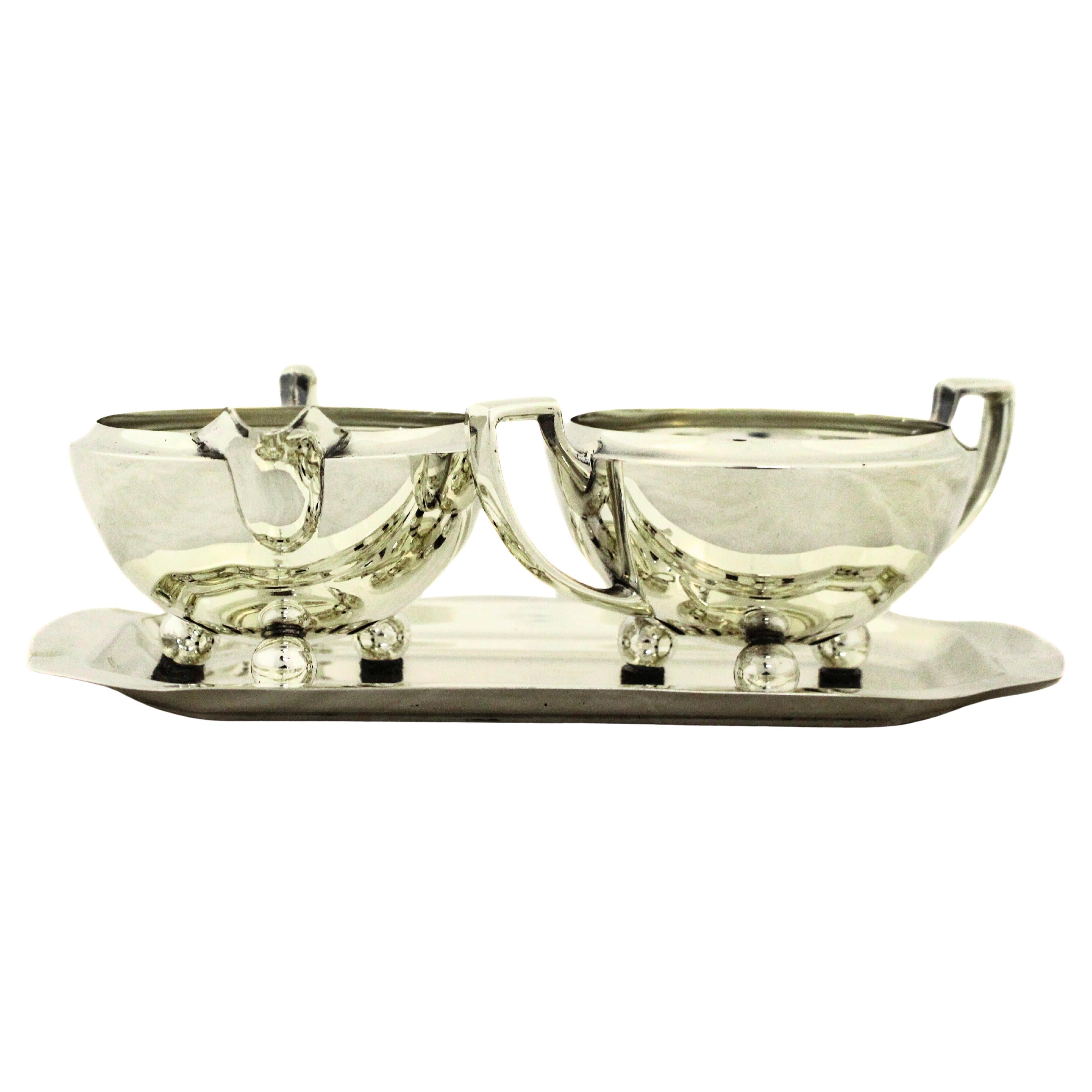 Sterling Silver Creamer, Sugar and Under-tray For Sale