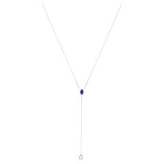 Sterling Silver Created Blue Sapphire and Diamond Accent Y Necklace