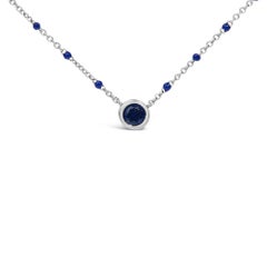 Sterling Silver Created Sapphire Bead Chain Necklace 18 Inch