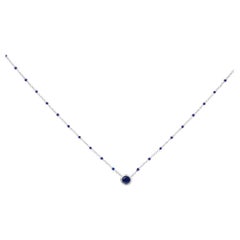 Sterling Silver Created Sapphire Bead Chain Necklace 18 Inch