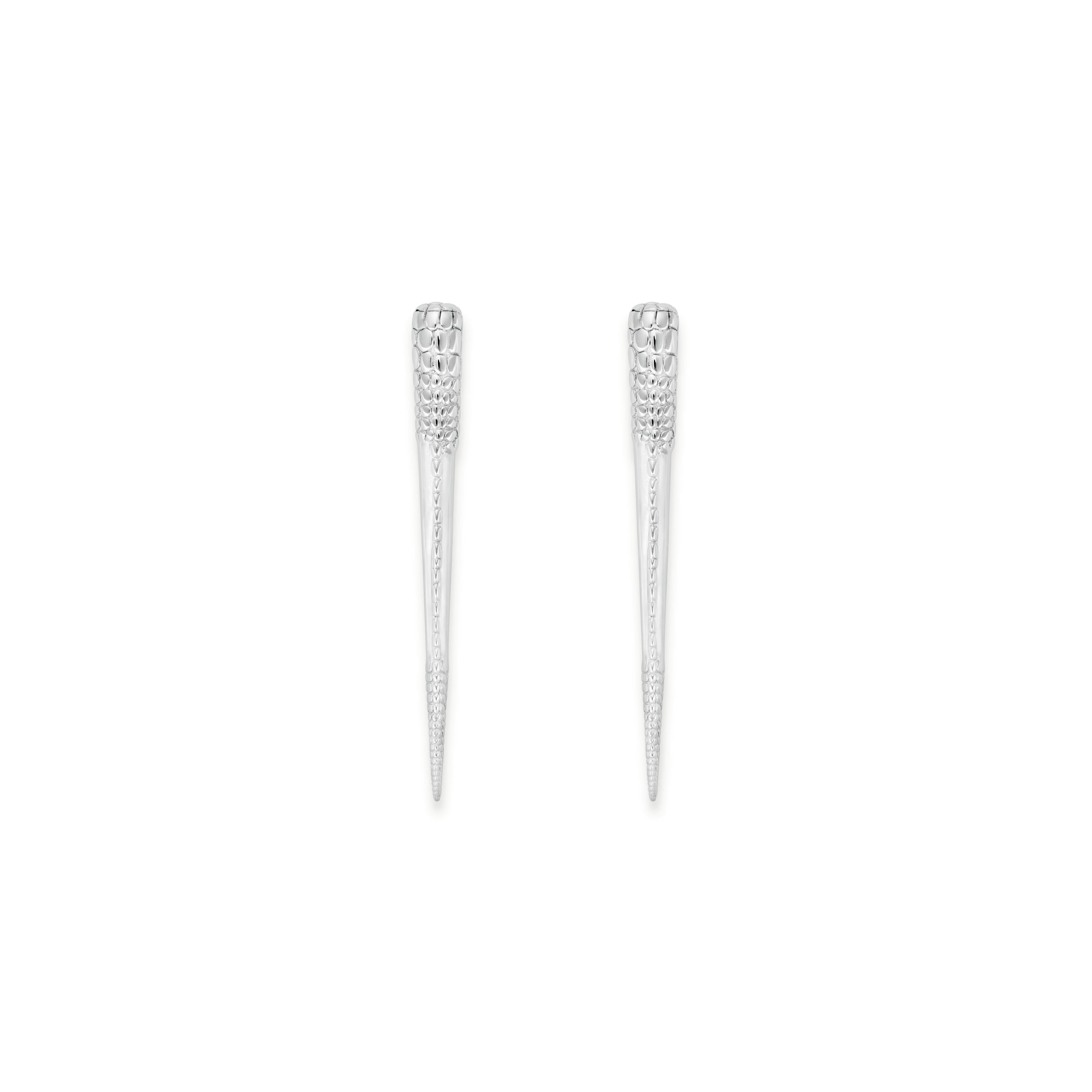 Sterling Silver Croco Long Tooth Earring For Sale