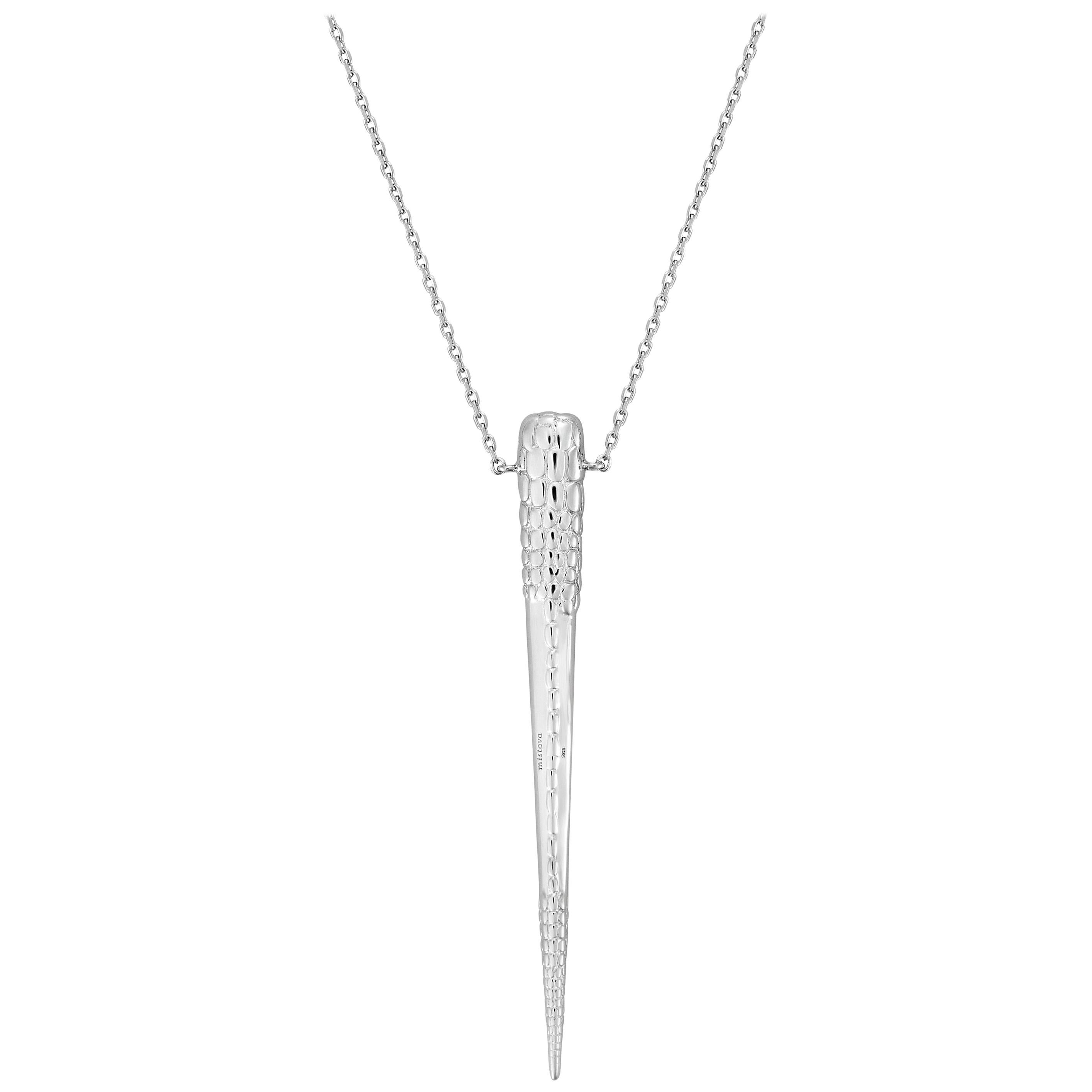 Sterling Silver Croco Long Tooth Necklace For Sale
