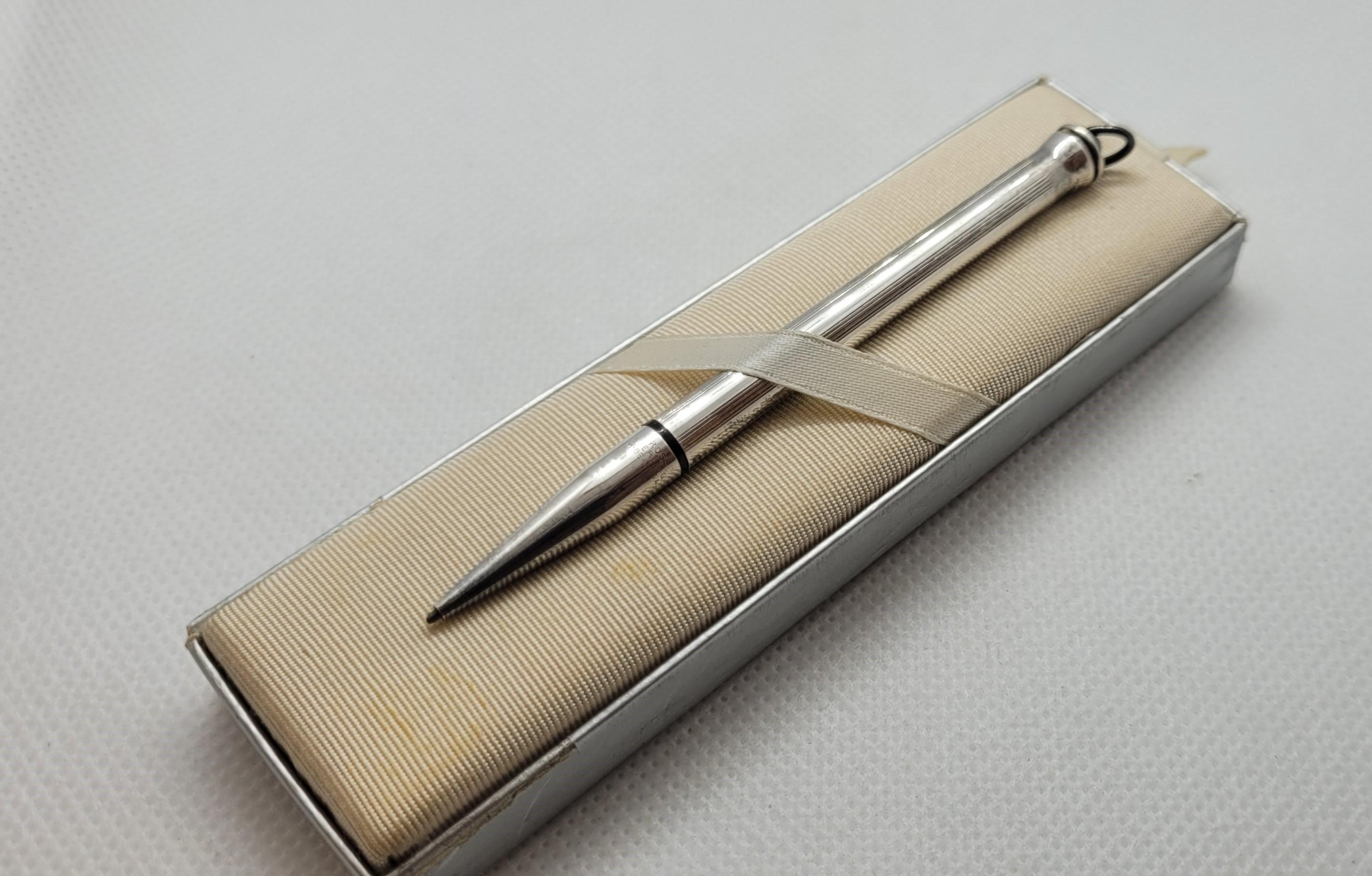 Moderno Matita a croce in argento Sterling Scatola originale, mina ricaricabile, design gessato in vendita