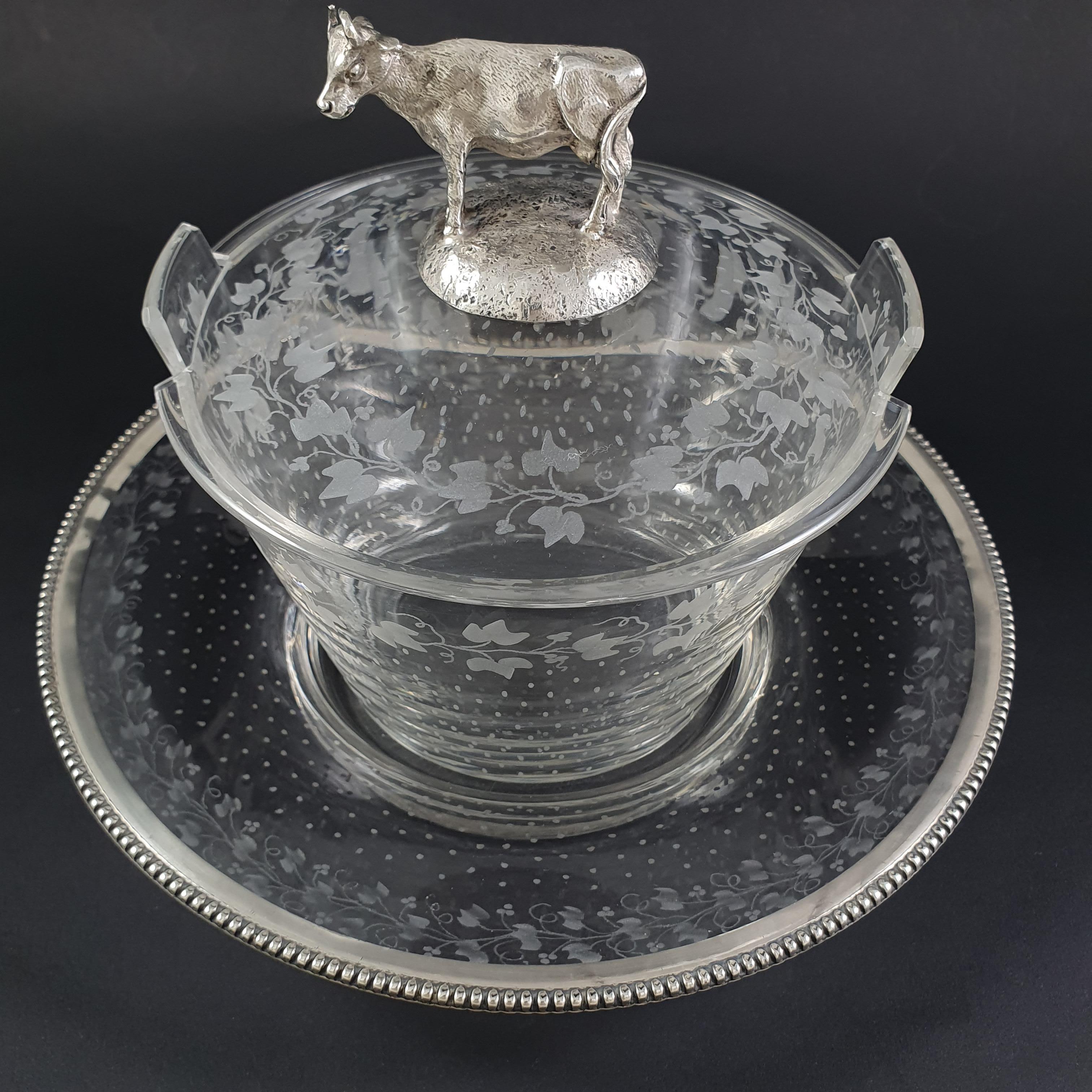Sterling Silver & Crystal Butter Dish In Good Condition In Saint-Ouen, FR