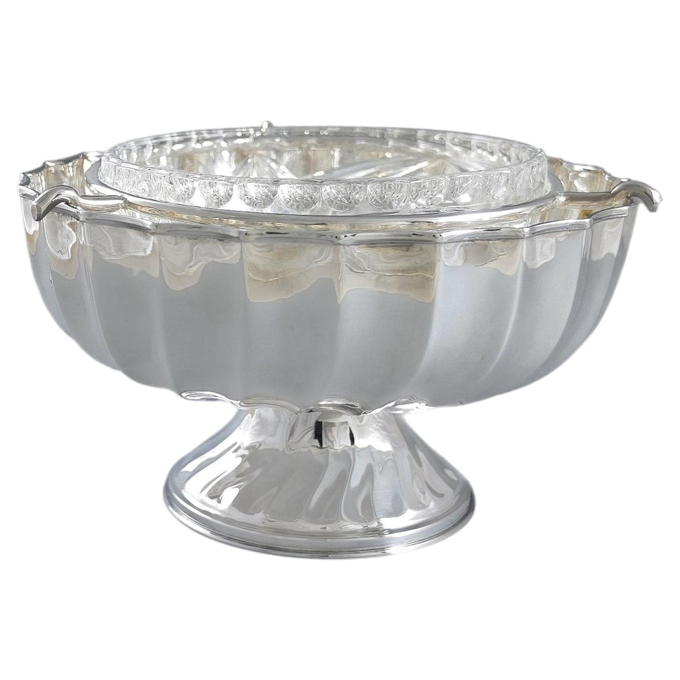 Cuenco para caviar de plata de ley y cristal