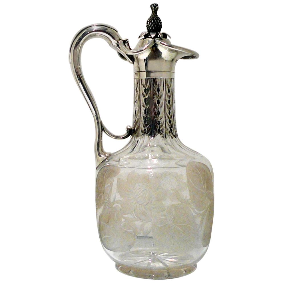 Sterling Silver 
Crystal Claret Jug London 1859 George Richards 
Edward Brown For Sale
