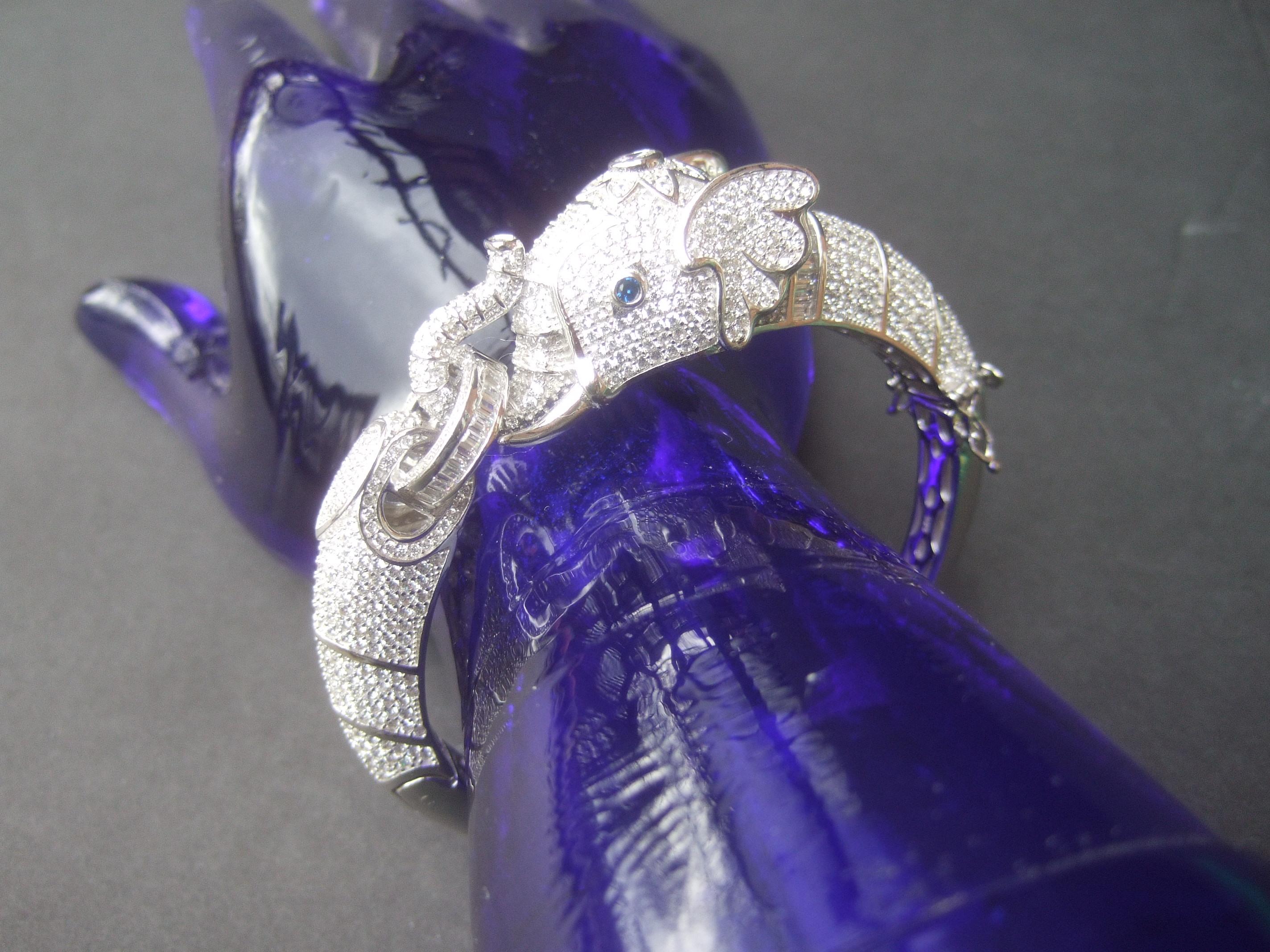 Sterling Silver Crystal Encrusted Hinged Elephant Bangle c 21st 2