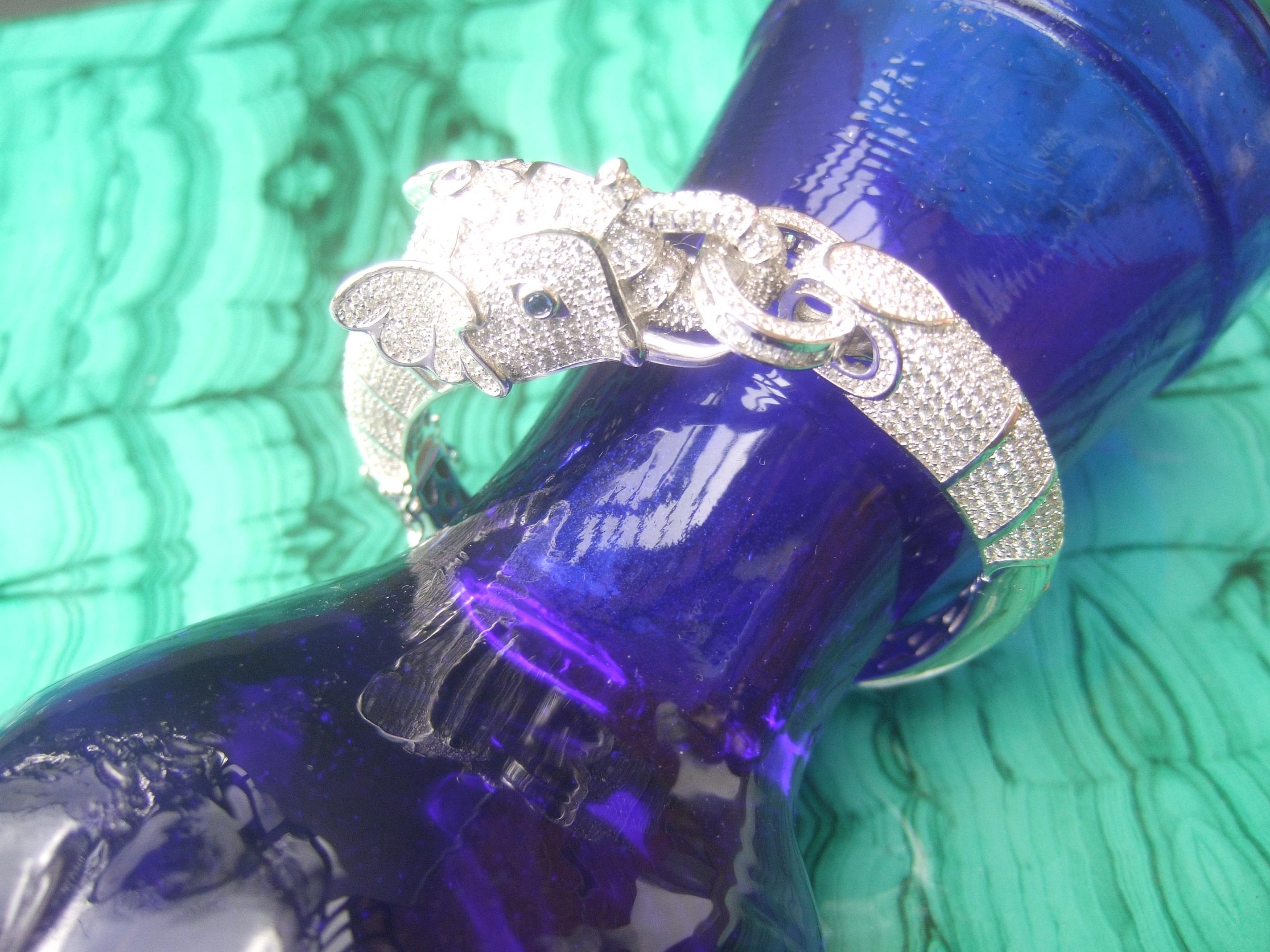 Sterling Silver Crystal Encrusted Hinged Elephant Bangle c 21st 4