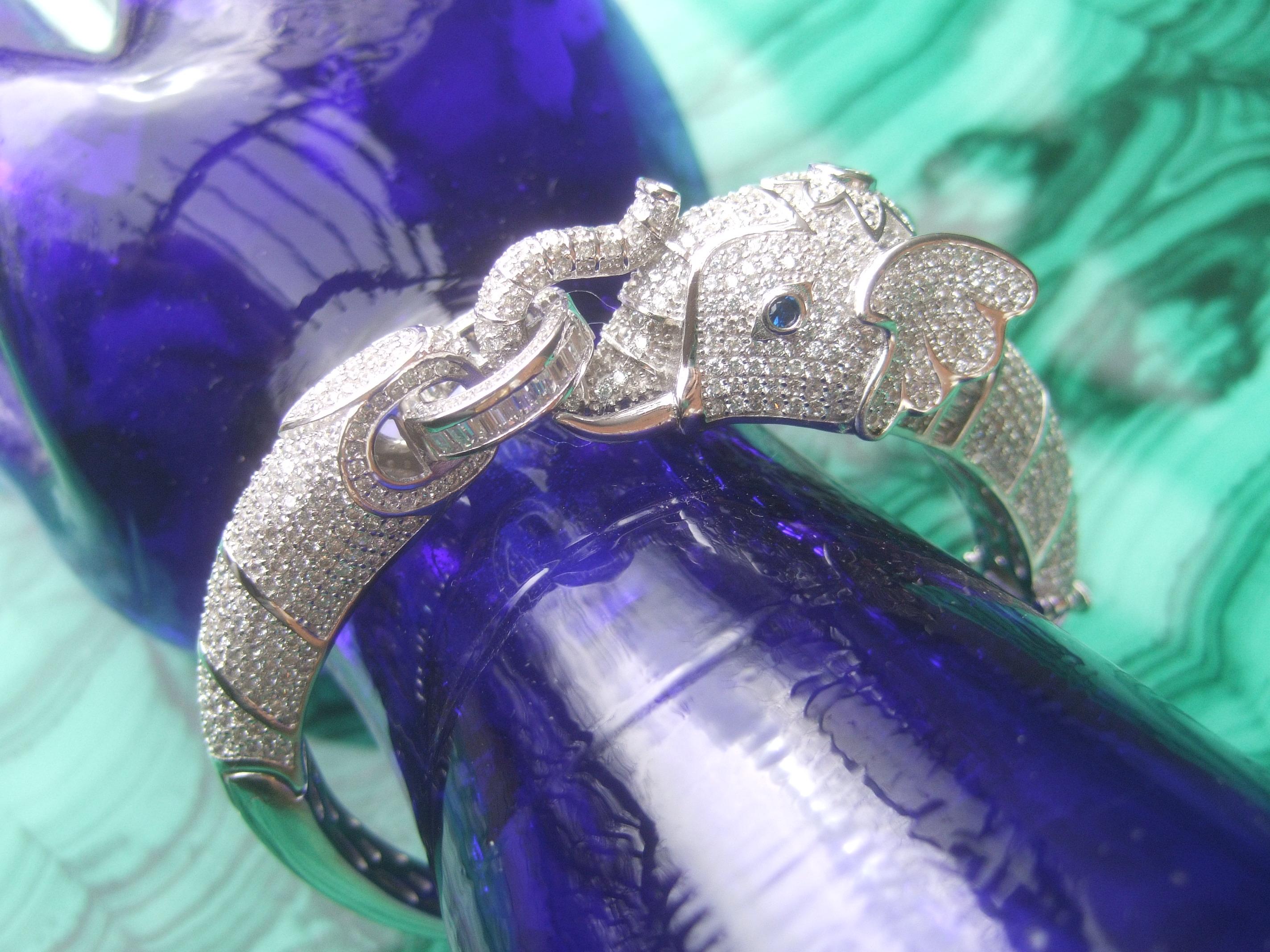 Sterling Silver Crystal Encrusted Hinged Elephant Bangle c 21st 5