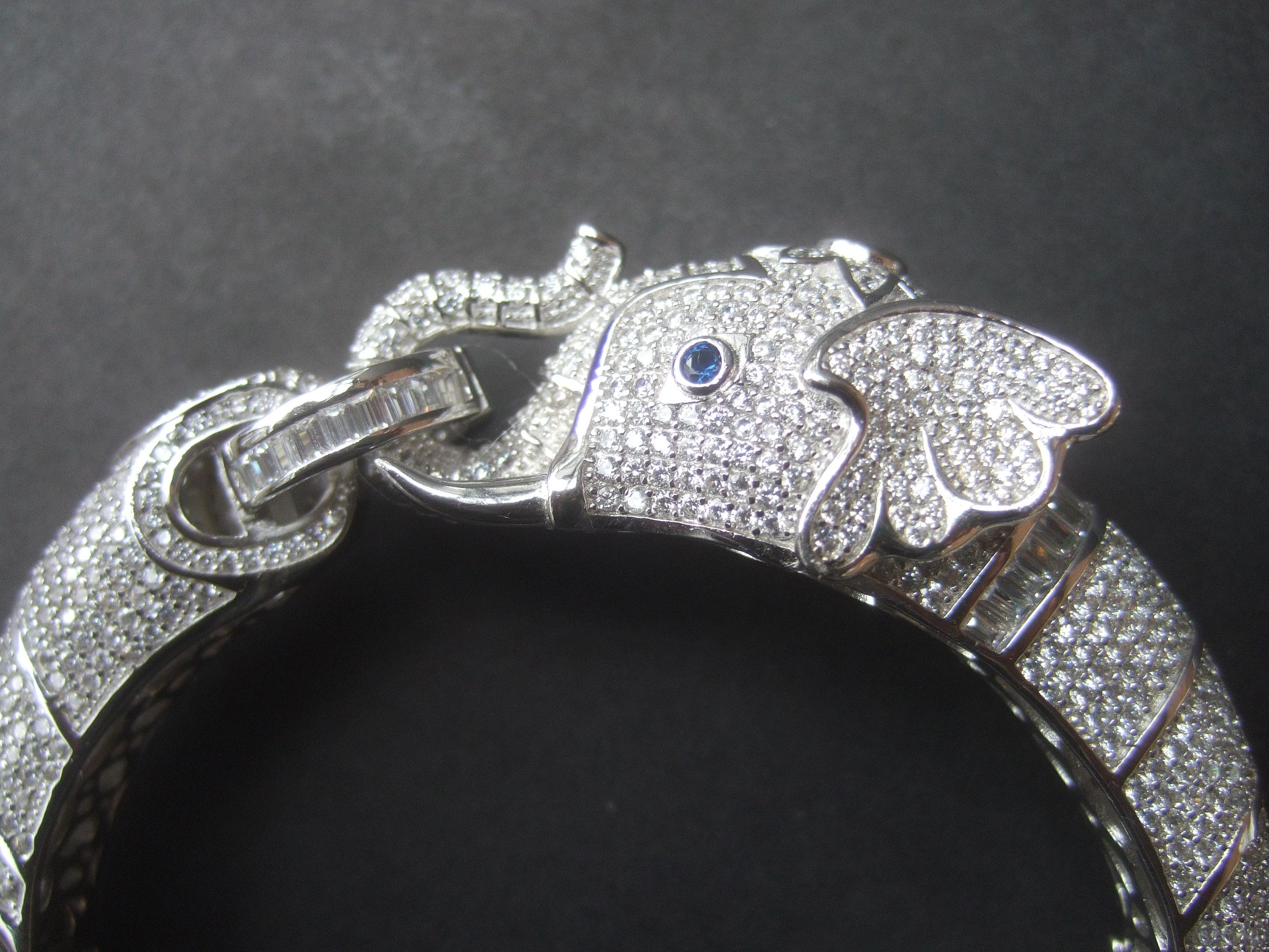 Sterling Silver Crystal Encrusted Hinged Elephant Bangle c 21st 6