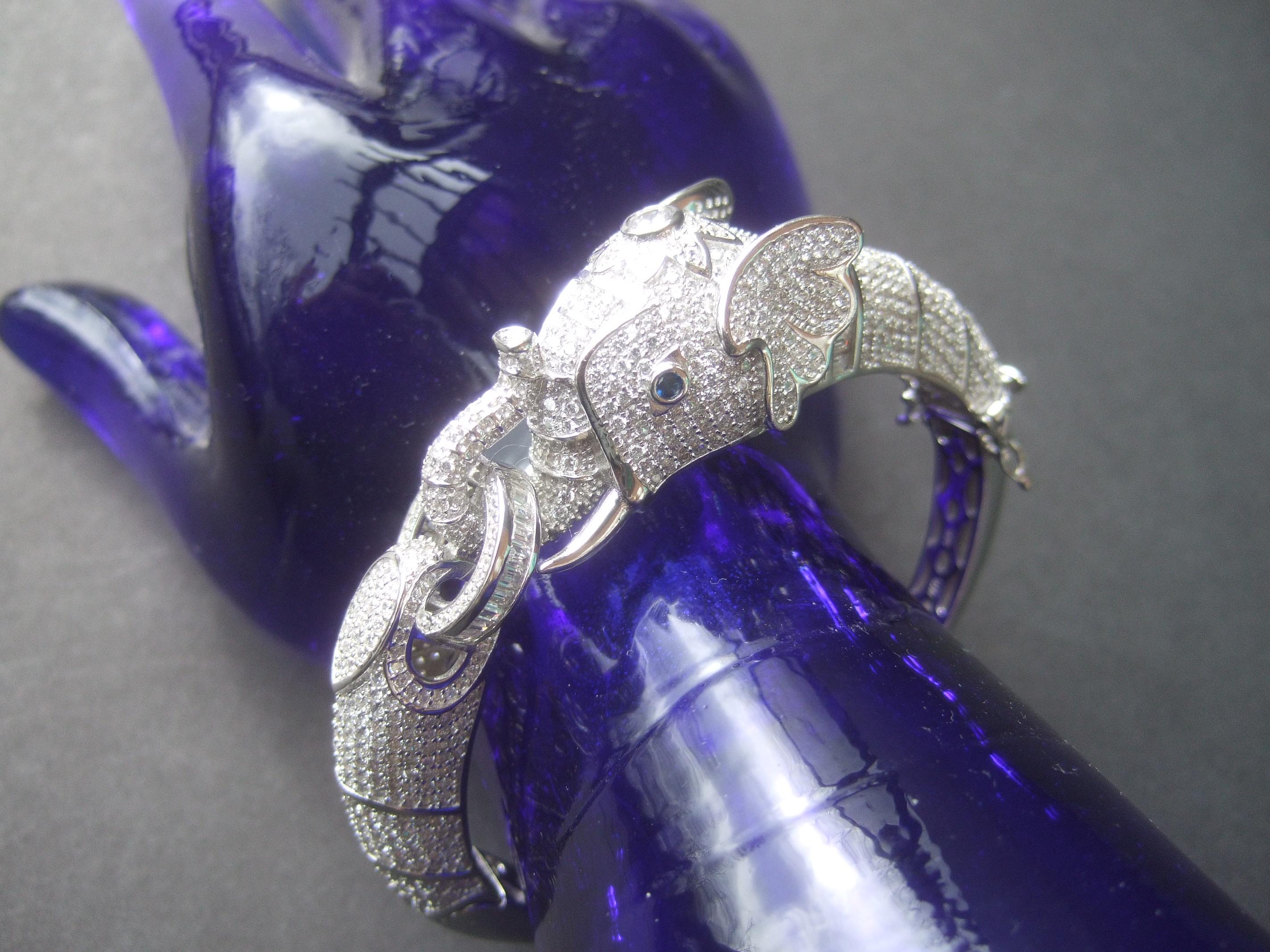 Sterling Silver Crystal Encrusted Hinged Elephant Bangle c 21st 8