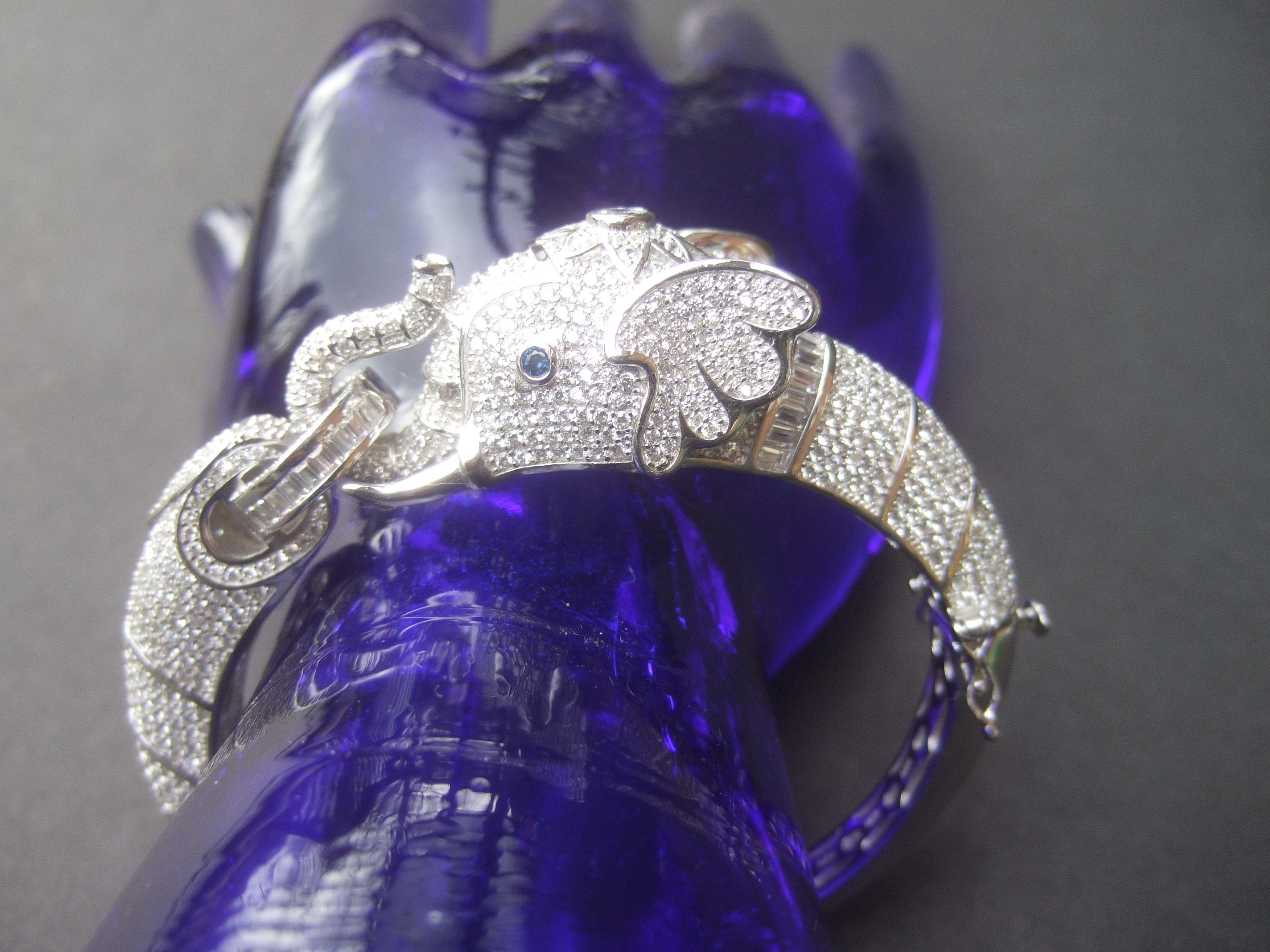 Modern Sterling Silver Crystal Encrusted Hinged Elephant Bangle c 21st