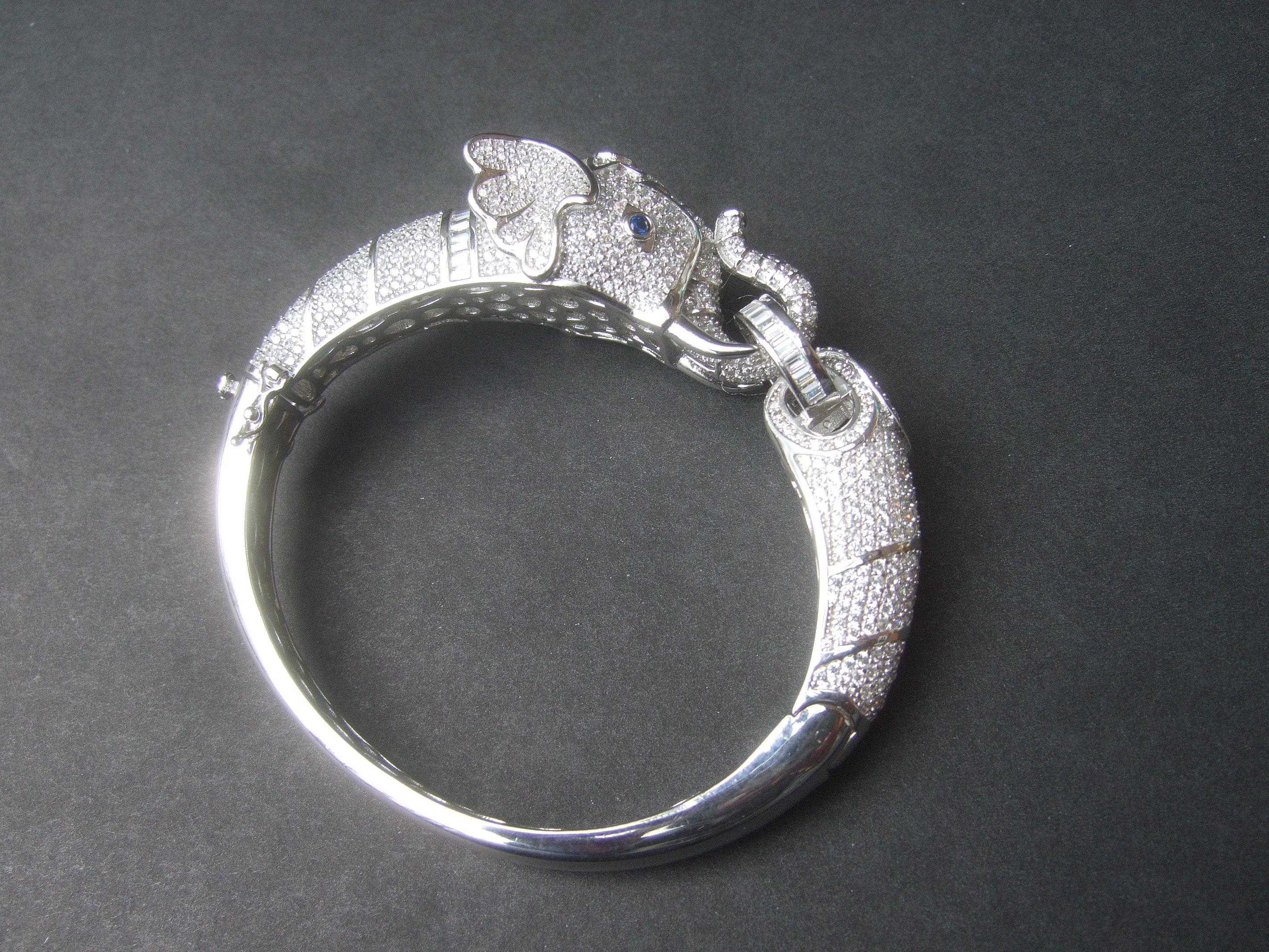 Sterling Silver Crystal Encrusted Hinged Elephant Bangle c 21st In Excellent Condition In University City, MO