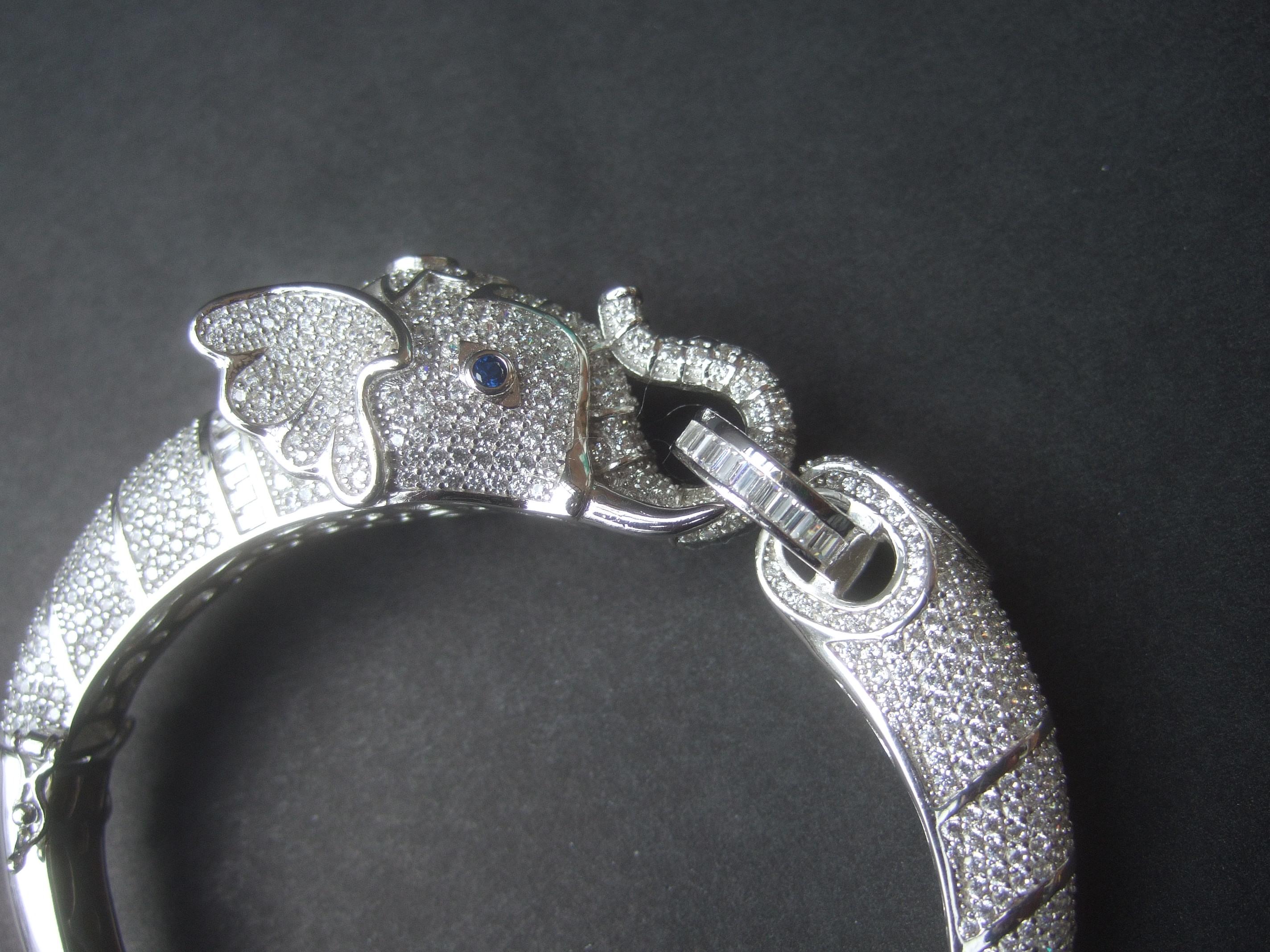 Women's Sterling Silver Crystal Encrusted Hinged Elephant Bangle c 21st