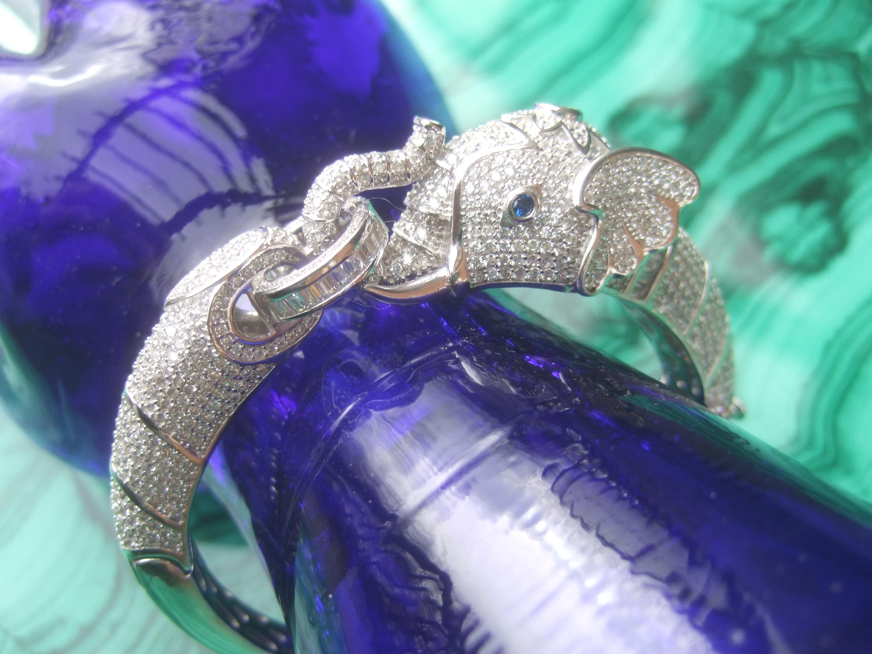 Sterling Silver Crystal Encrusted Hinged Elephant Bangle c 21st 1