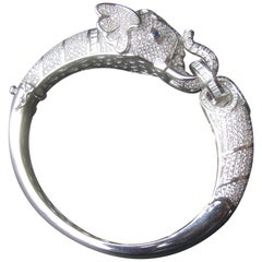 Sterling Silver Crystal Encrusted Hinged Elephant Bangle c 21st 