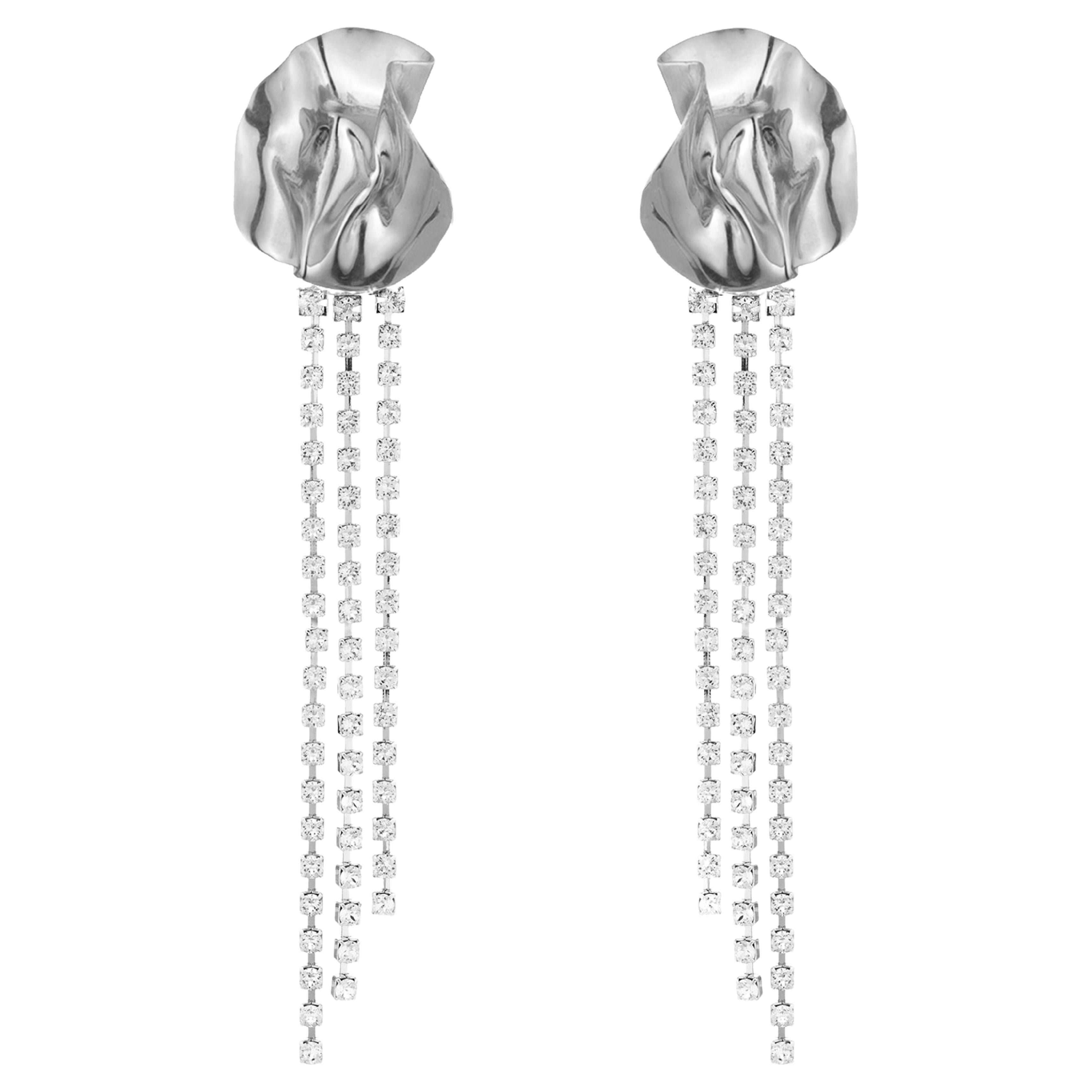 Sterling Silver Crystal Fringe Georgia Statement Earrings For Sale