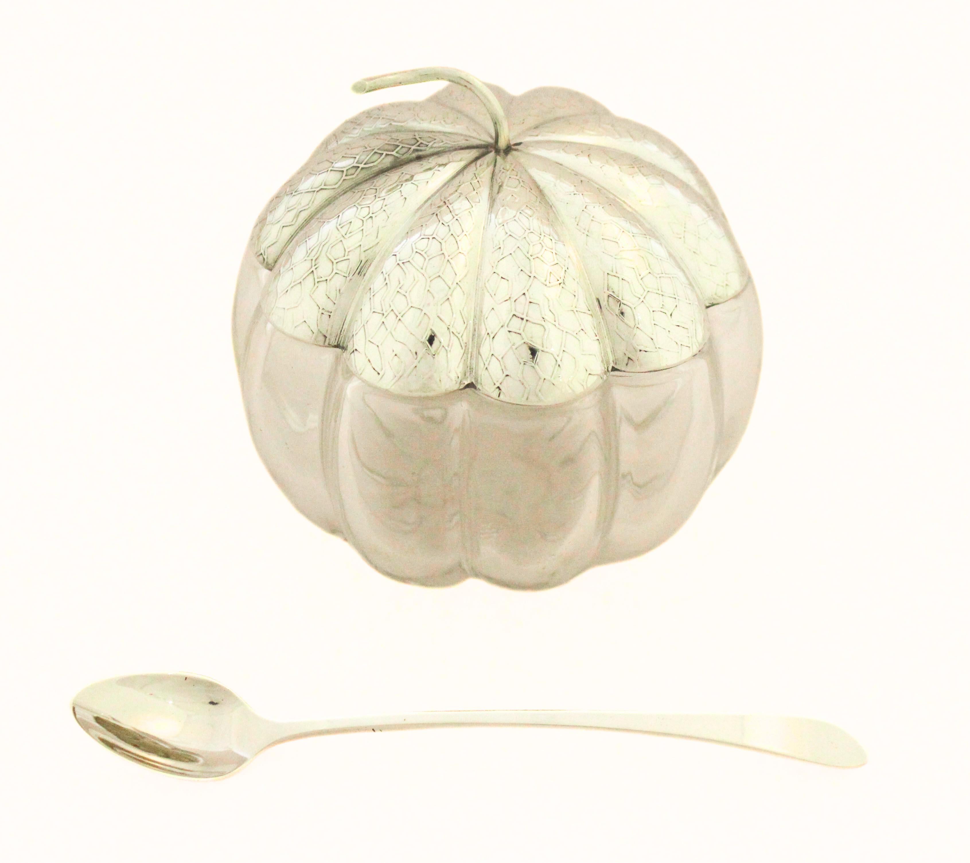 Americano Barattolo in argento e cristallo con cucchiaio in vendita