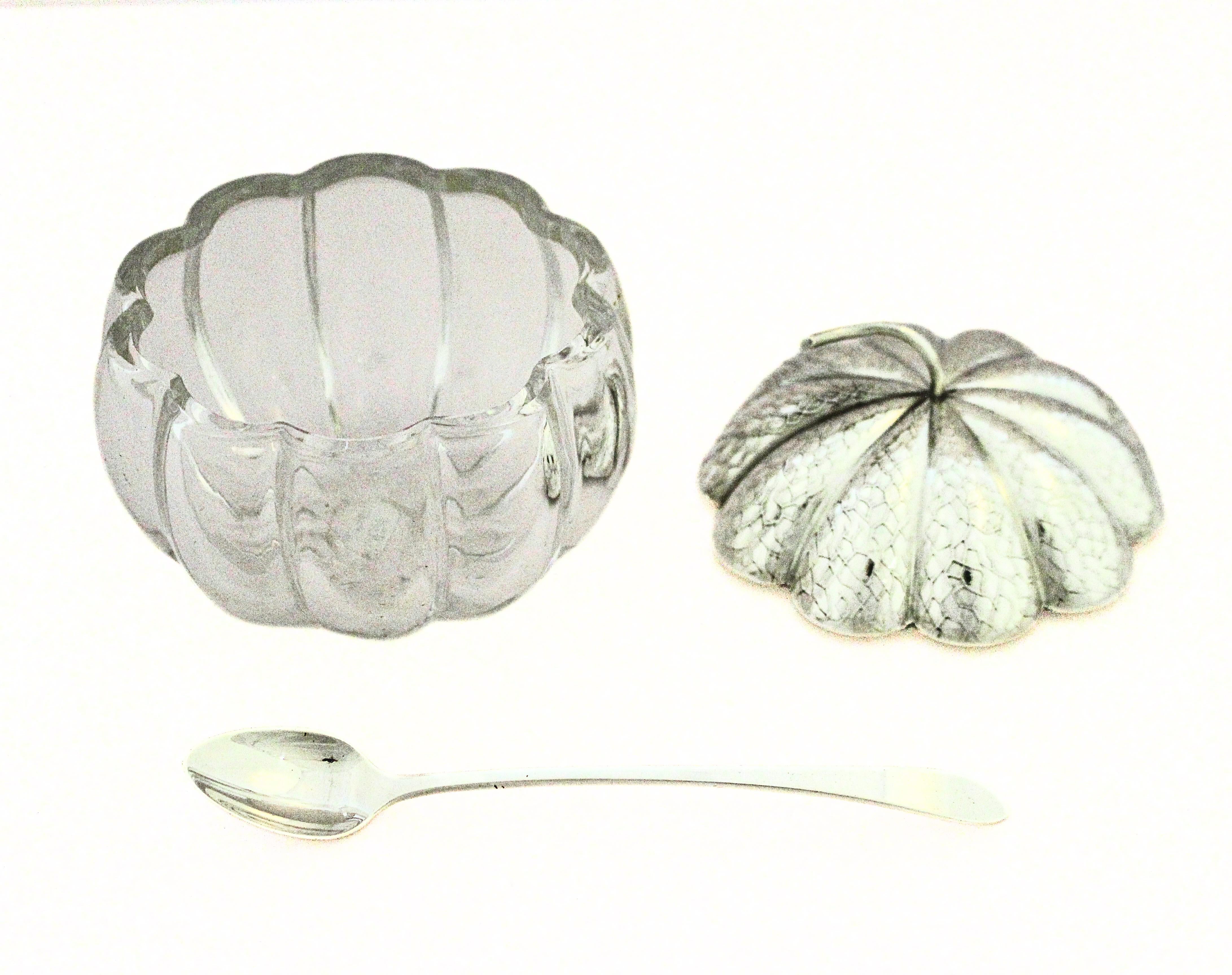 Barattolo in argento e cristallo con cucchiaio In condizioni ottime in vendita a Brooklyn, NY