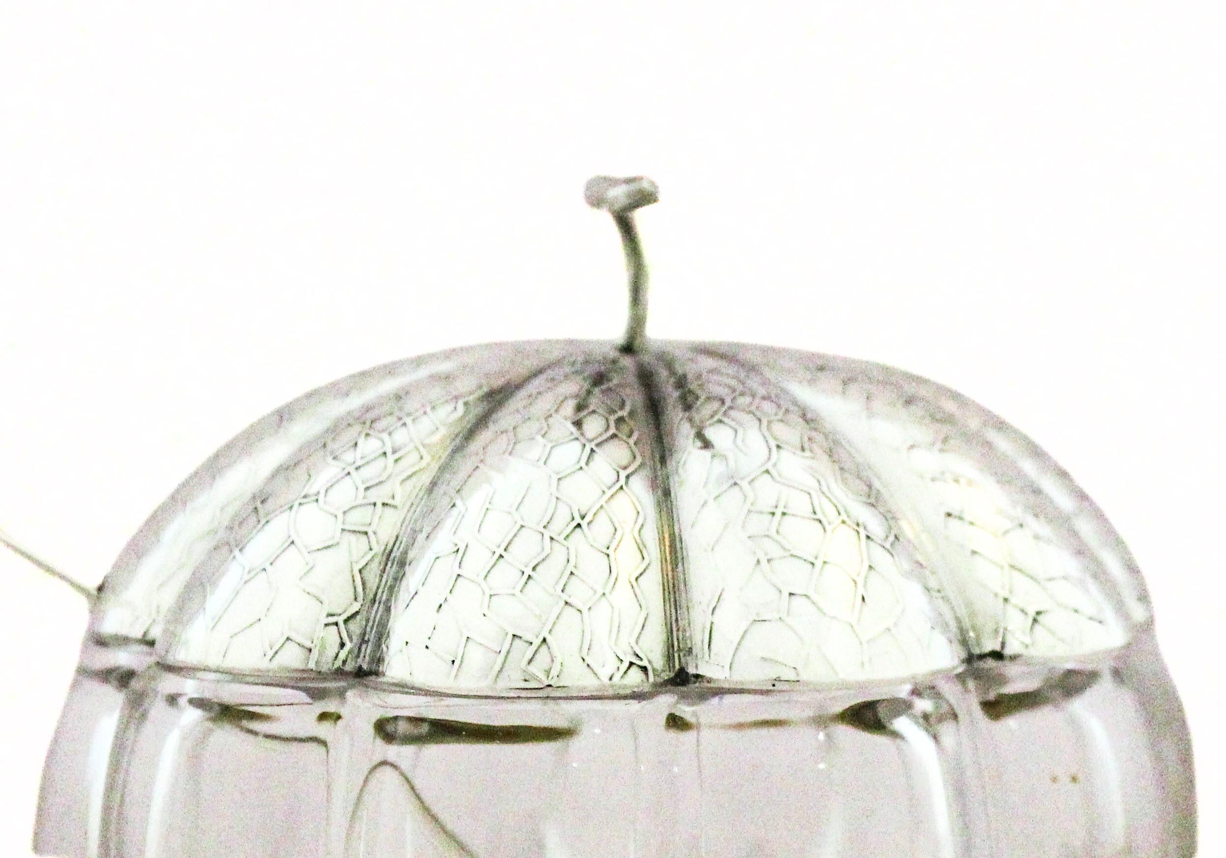 Inizio XX secolo Barattolo in argento e cristallo con cucchiaio in vendita