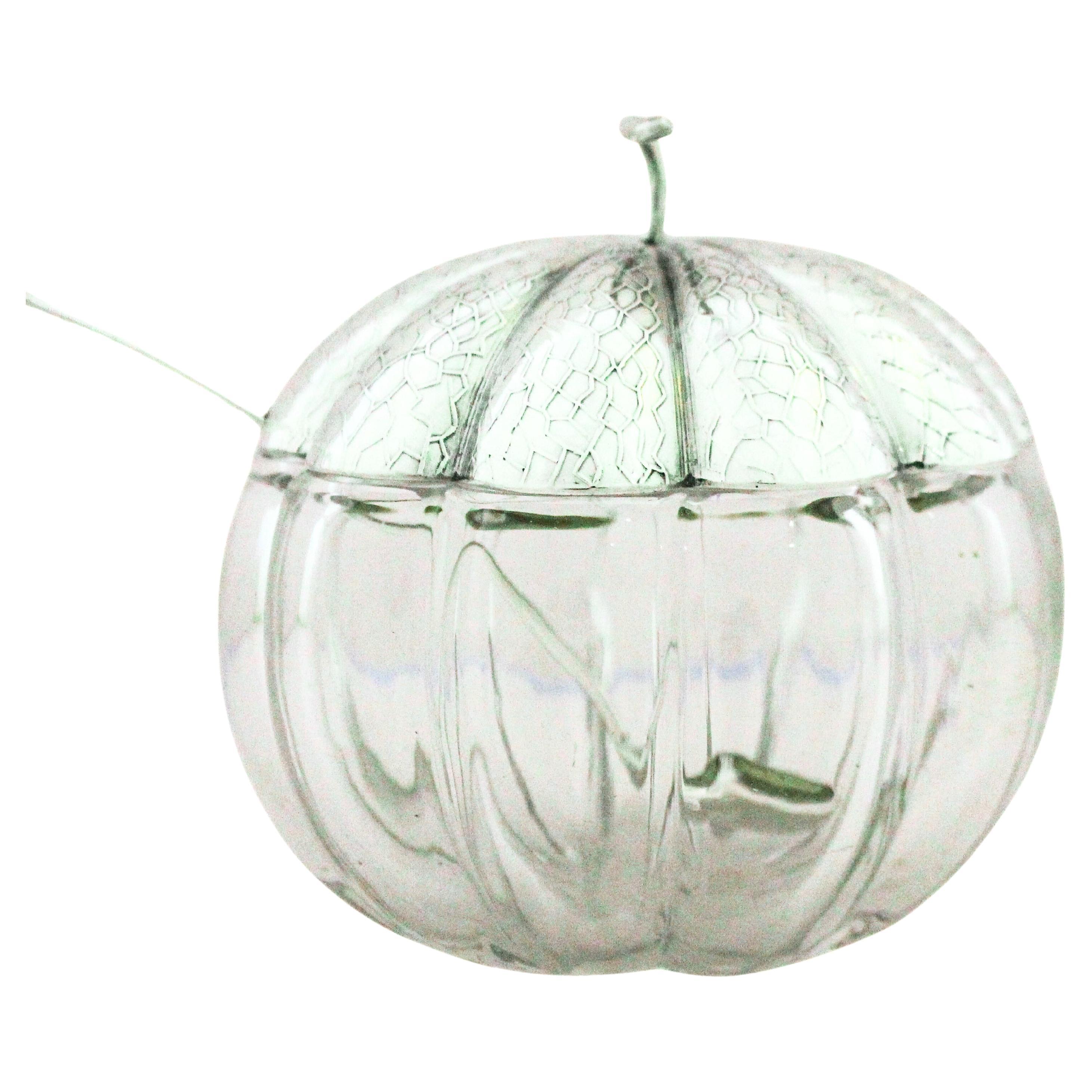 Barattolo in argento e cristallo con cucchiaio in vendita