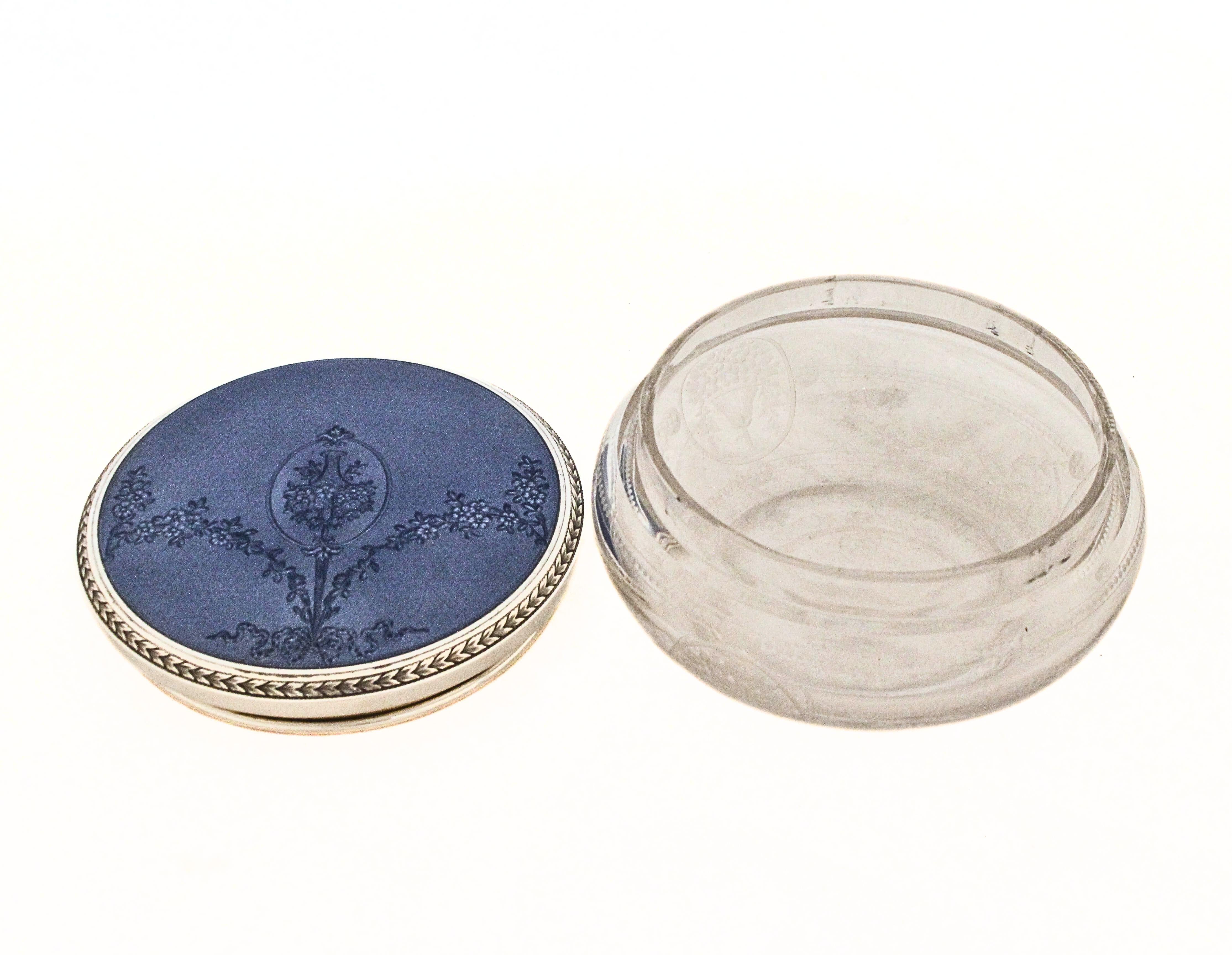 Inizio XX secolo Barattolo per cipria in argento e cristallo in vendita