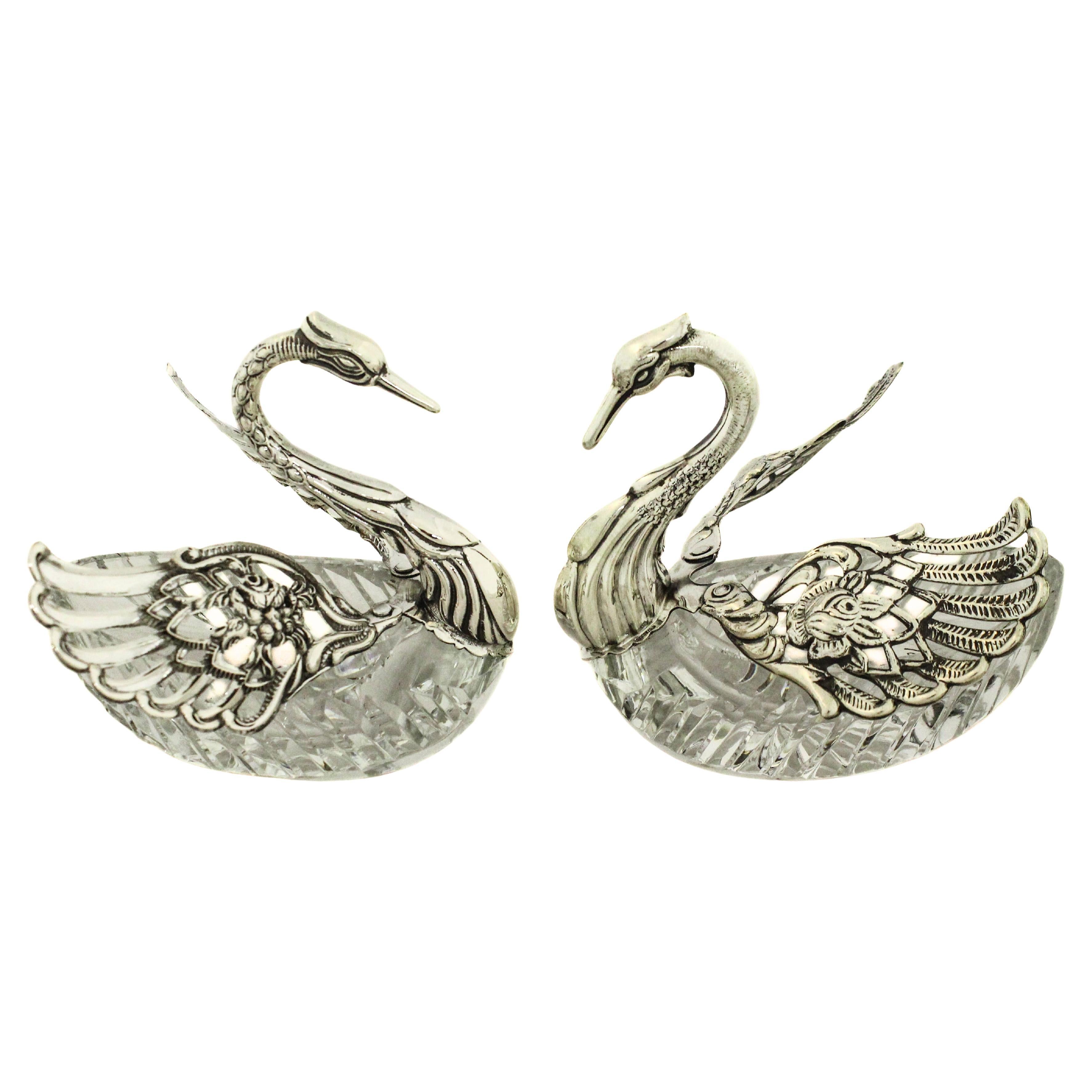 Sterling Silver & Crystal Swans